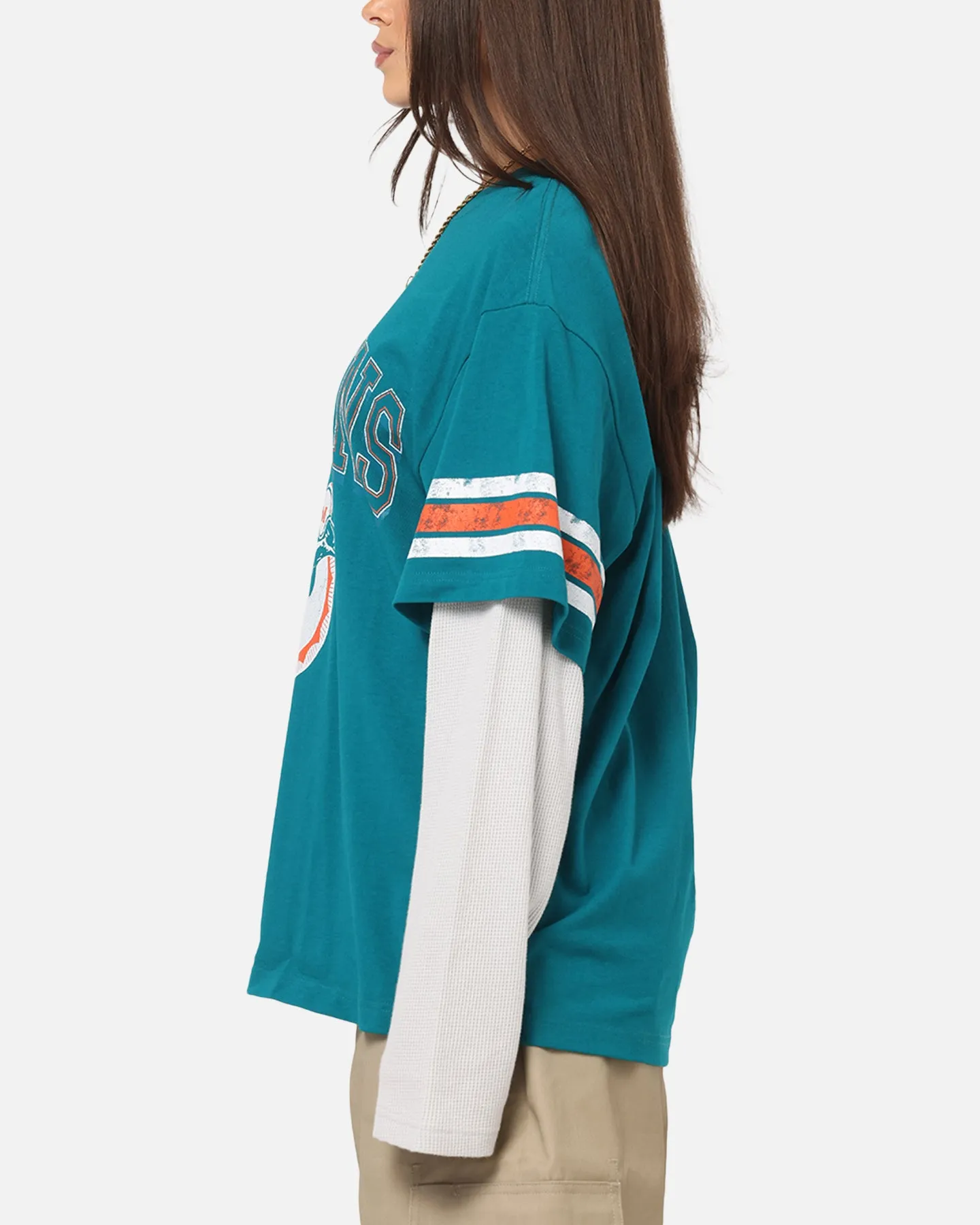 Mitchell & Ness Miami Dolphins Waffle Mock Layer Long Sleeve T-Shirt Teal sold by Culture Kings product image thumbnail 5