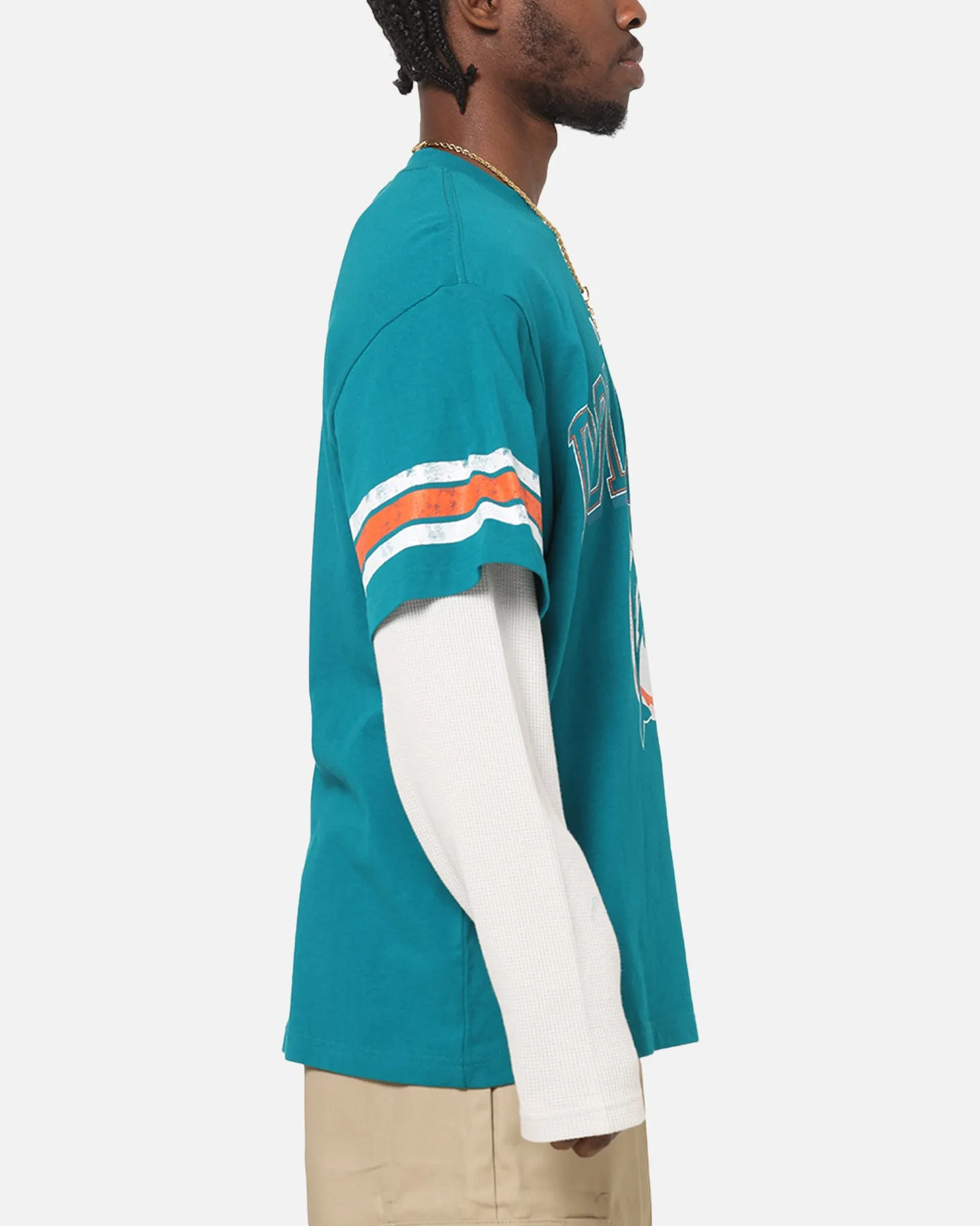 Mitchell & Ness Miami Dolphins Waffle Mock Layer Long Sleeve T-Shirt Teal sold by Culture Kings product image thumbnail 4