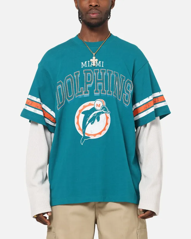 Mitchell & Ness Miami Dolphins Waffle Mock Layer Long Sleeve T-Shirt Teal sold by Culture Kings
