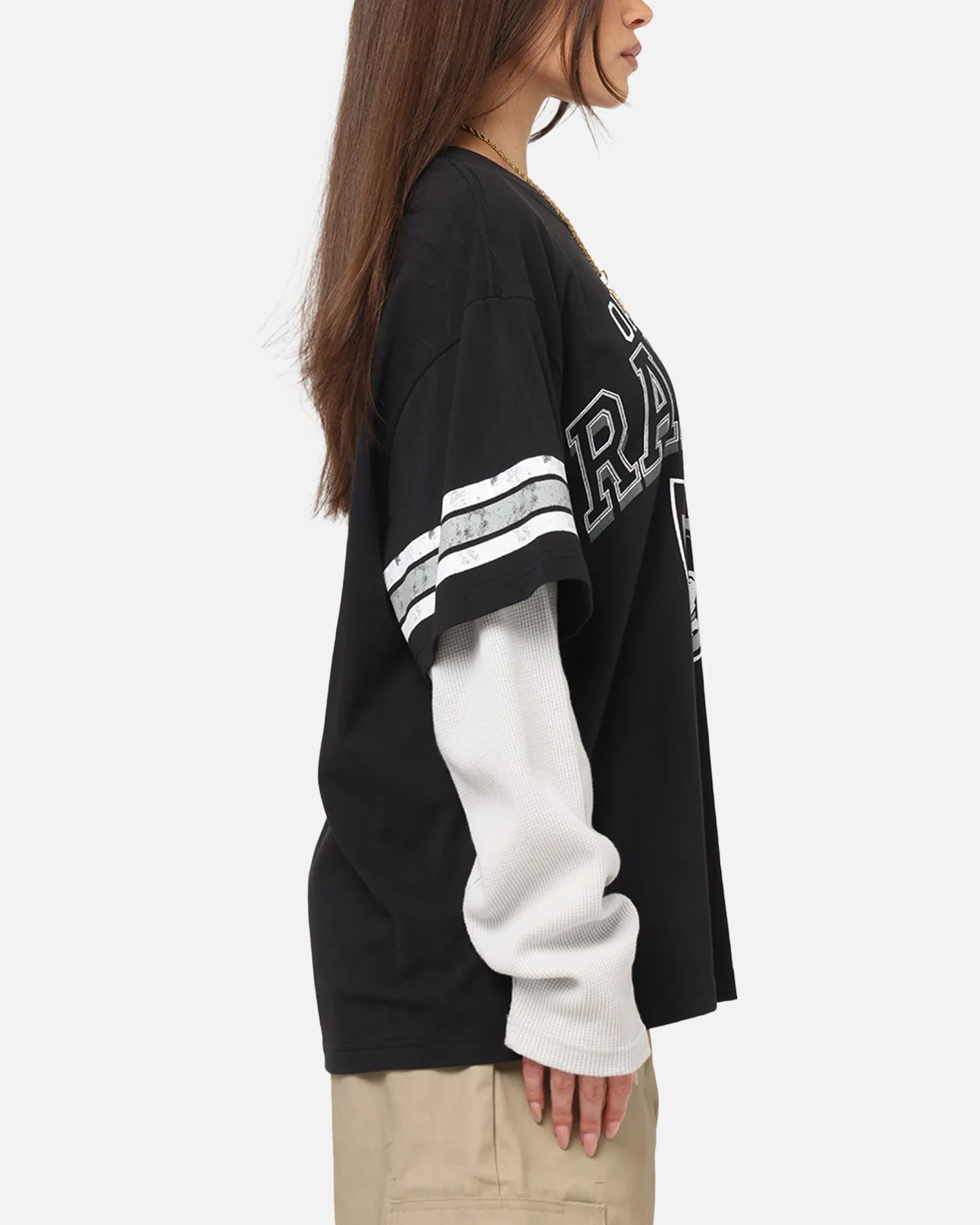 Mitchell & Ness Oakland Raiders Waffle Mock Layer Long Sleeve T-Shirt Black sold by Culture Kings product image thumbnail 4