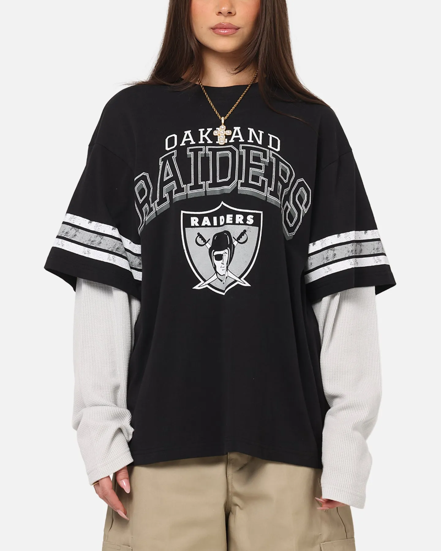 Mitchell & Ness Oakland Raiders Waffle Mock Layer Long Sleeve T-Shirt Black sold by Culture Kings