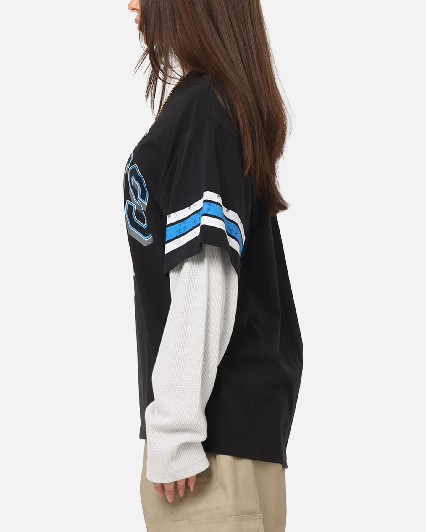 Mitchell & Ness Detroit Lions Waffle Mock Layer Long Sleeve T-Shirt Black sold by Culture Kings product image thumbnail 5