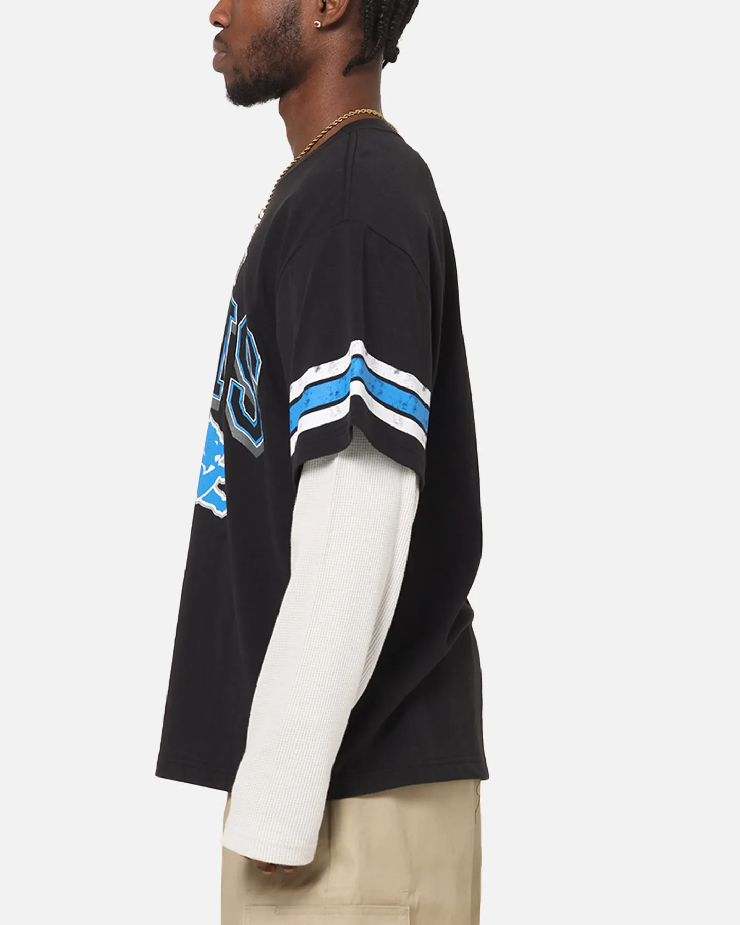 Mitchell & Ness Detroit Lions Waffle Mock Layer Long Sleeve T-Shirt Black sold by Culture Kings product image thumbnail 5