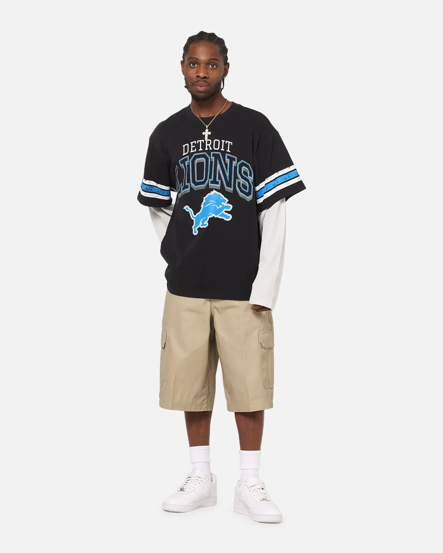 Mitchell & Ness Detroit Lions Waffle Mock Layer Long Sleeve T-Shirt Black sold by Culture Kings product image thumbnail 2