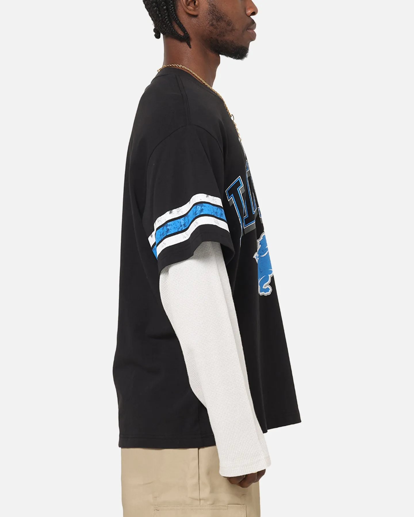 Mitchell & Ness Detroit Lions Waffle Mock Layer Long Sleeve T-Shirt Black sold by Culture Kings product image thumbnail 4