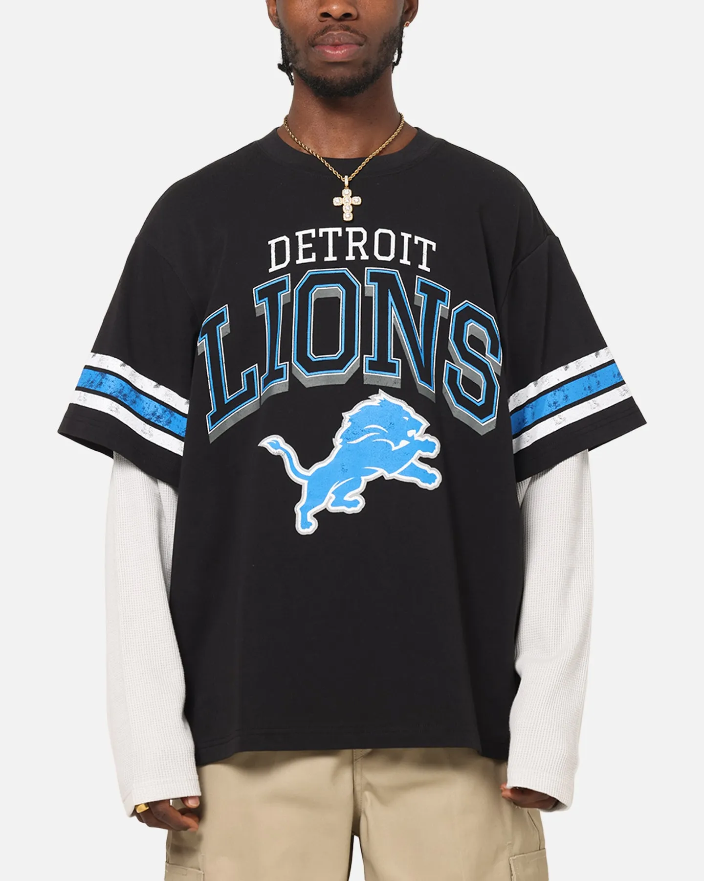 Mitchell & Ness Detroit Lions Waffle Mock Layer Long Sleeve T-Shirt Black sold by Culture Kings