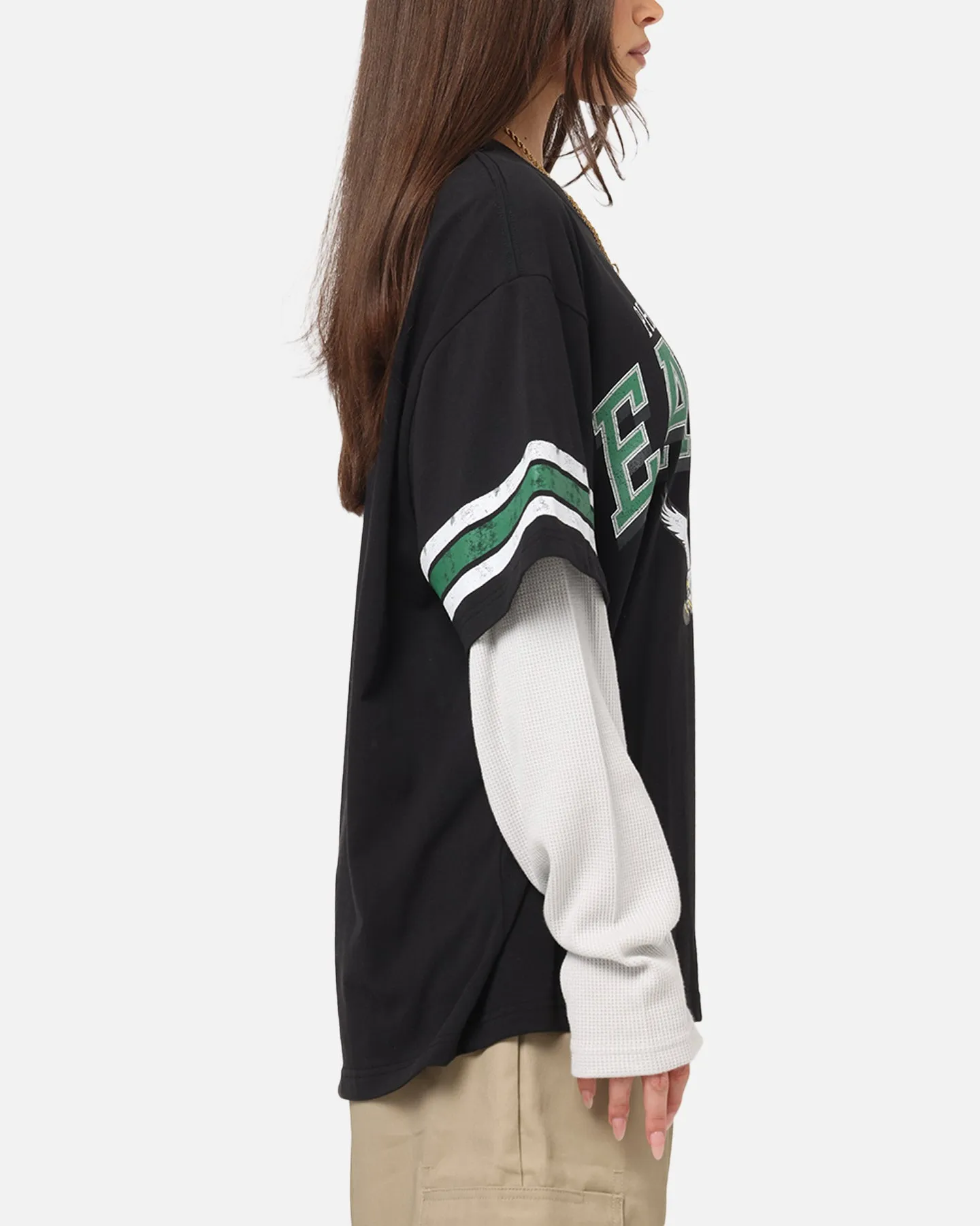 Mitchell & Ness Philadelphia Eagles Waffle Mock Layer Long Sleeve T-Shirt Black sold by Culture Kings product image thumbnail 4