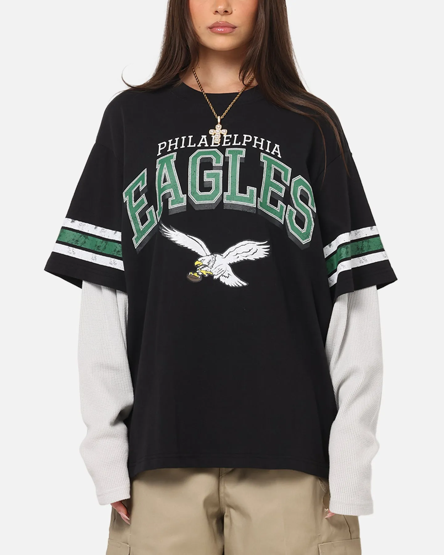 Mitchell & Ness Philadelphia Eagles Waffle Mock Layer Long Sleeve T-Shirt Black sold by Culture Kings