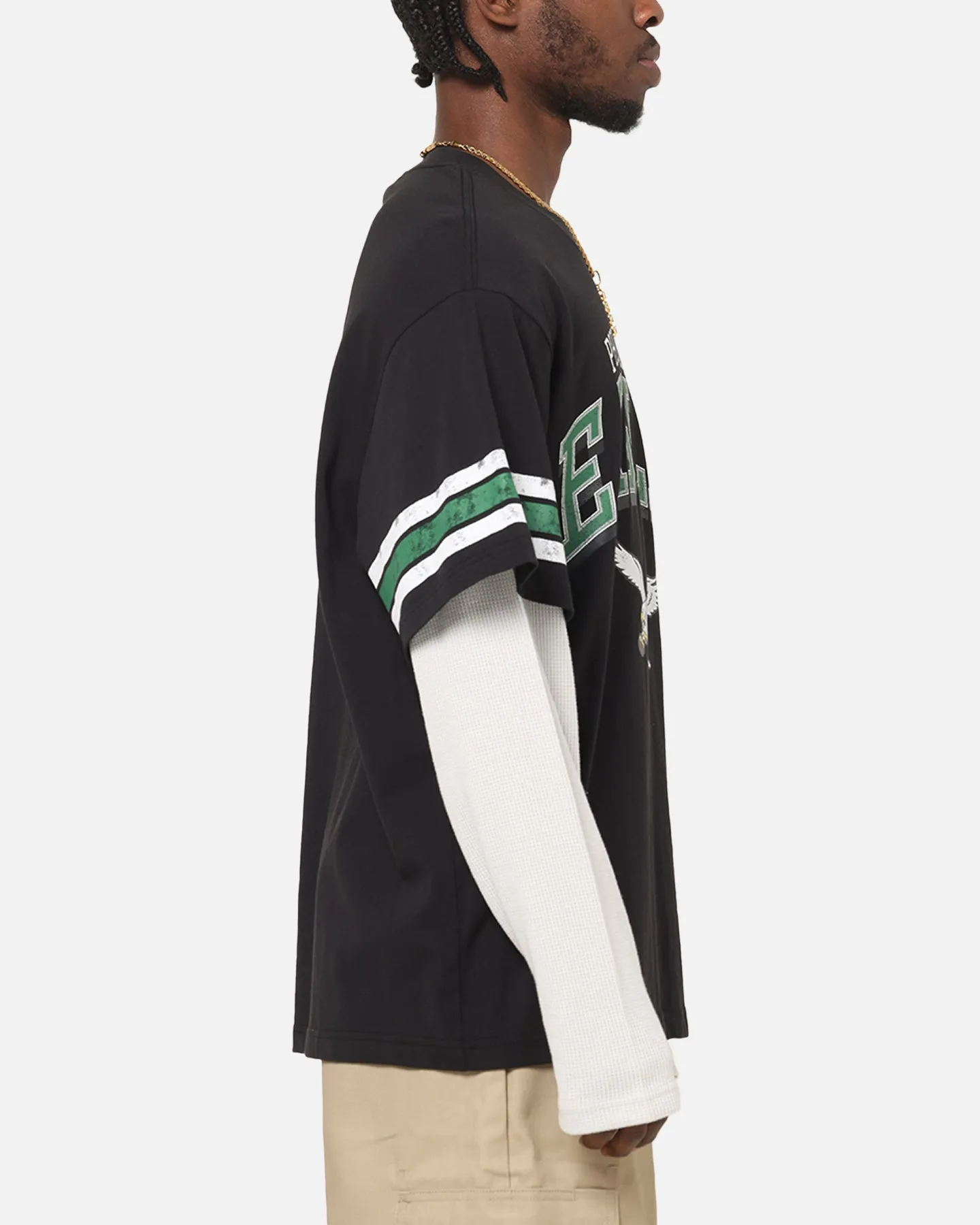 Mitchell & Ness Philadelphia Eagles Waffle Mock Layer Long Sleeve T-Shirt Black sold by Culture Kings product image thumbnail 4
