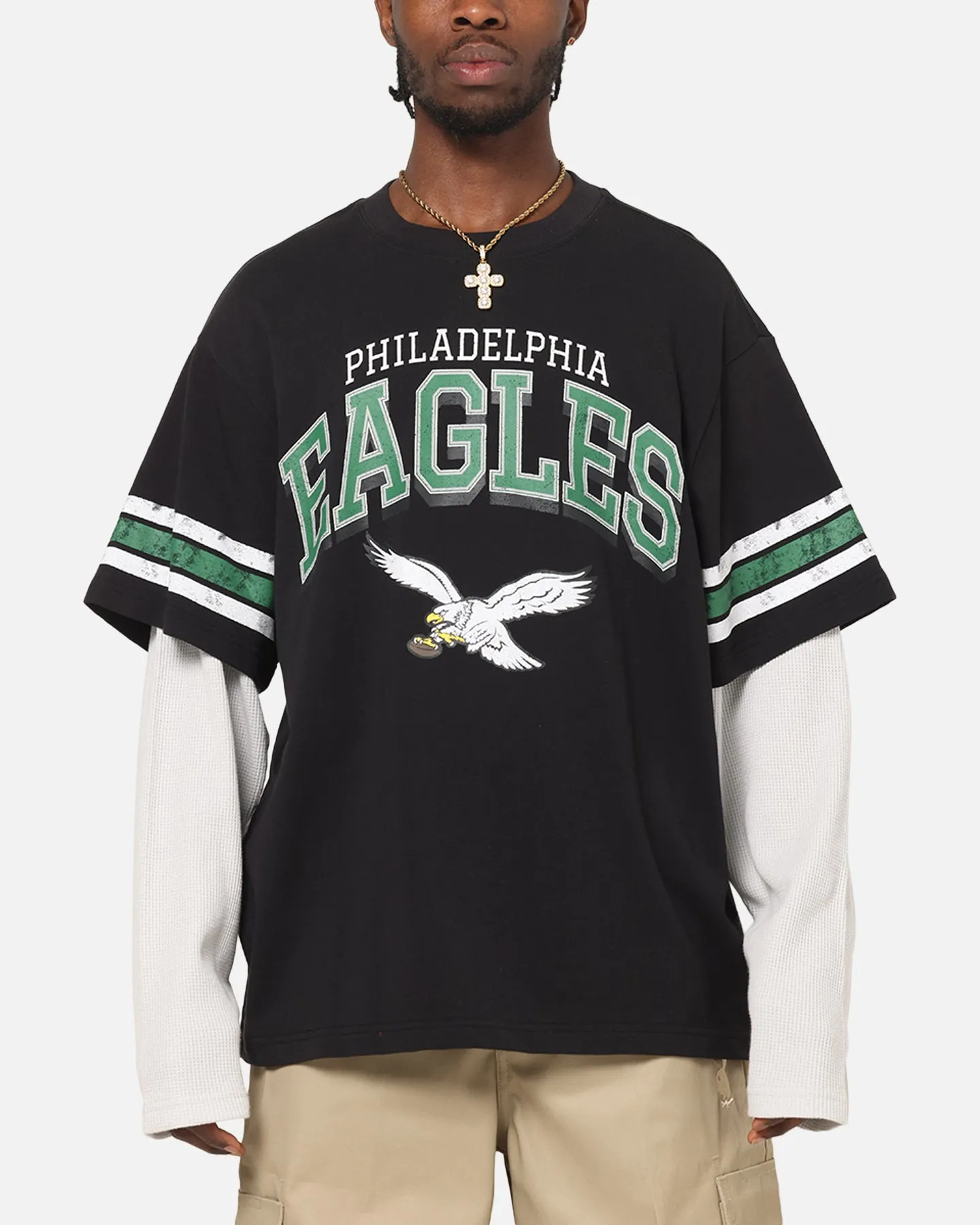 Mitchell & Ness Philadelphia Eagles Waffle Mock Layer Long Sleeve T-Shirt Black sold by Culture Kings
