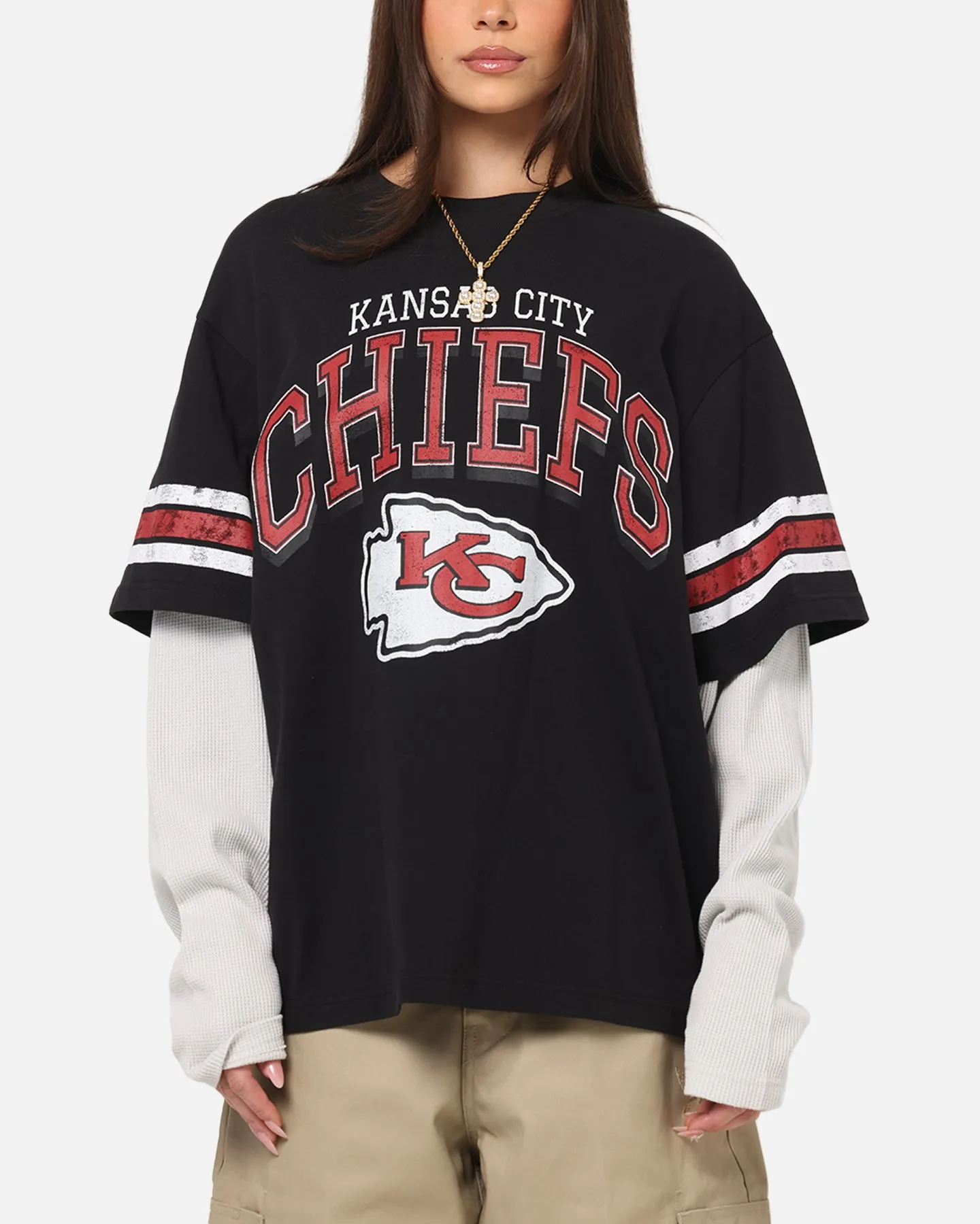 Mitchell & Ness Kansas City Chiefs Waffle Mock Layer Long Sleeve T-Shirt Black sold by Culture Kings