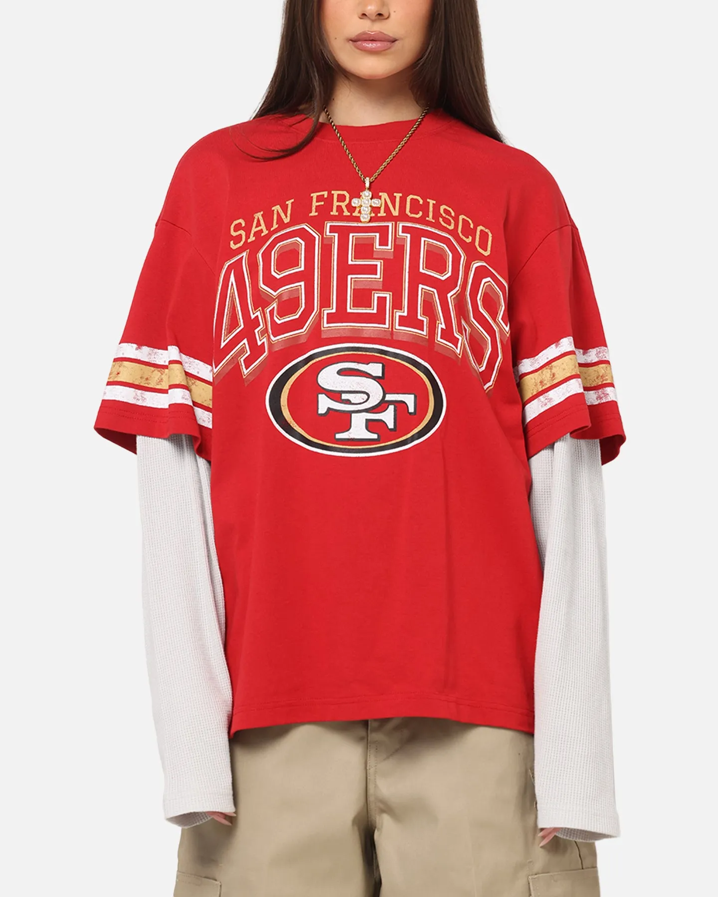 Mitchell & Ness San Francisco 49ers Waffle Mock Layer Long Sleeve T-Shirt Red sold by Culture Kings