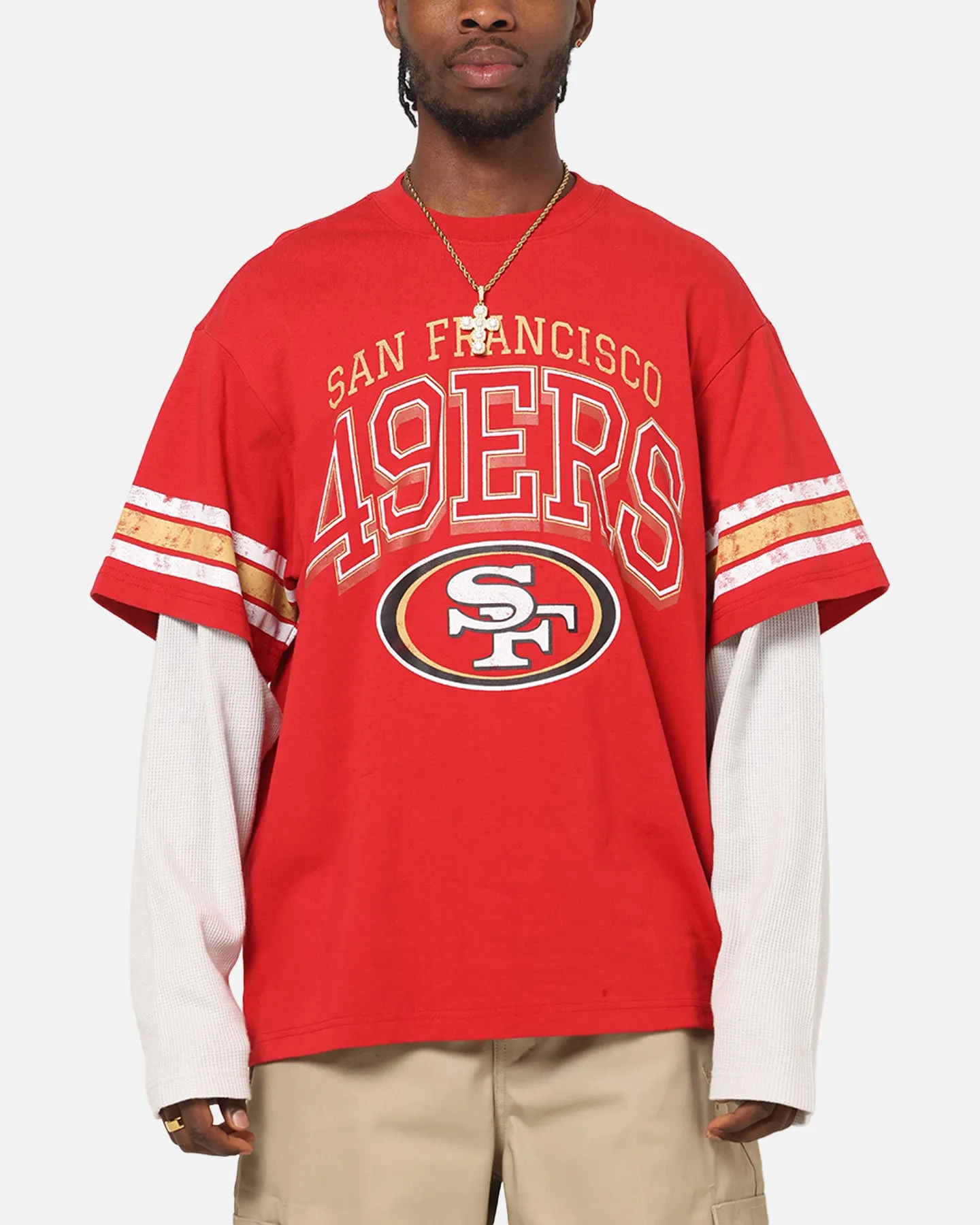 Mitchell & Ness San Francisco 49ers Waffle Mock Layer Long Sleeve T-Shirt Red sold by Culture Kings