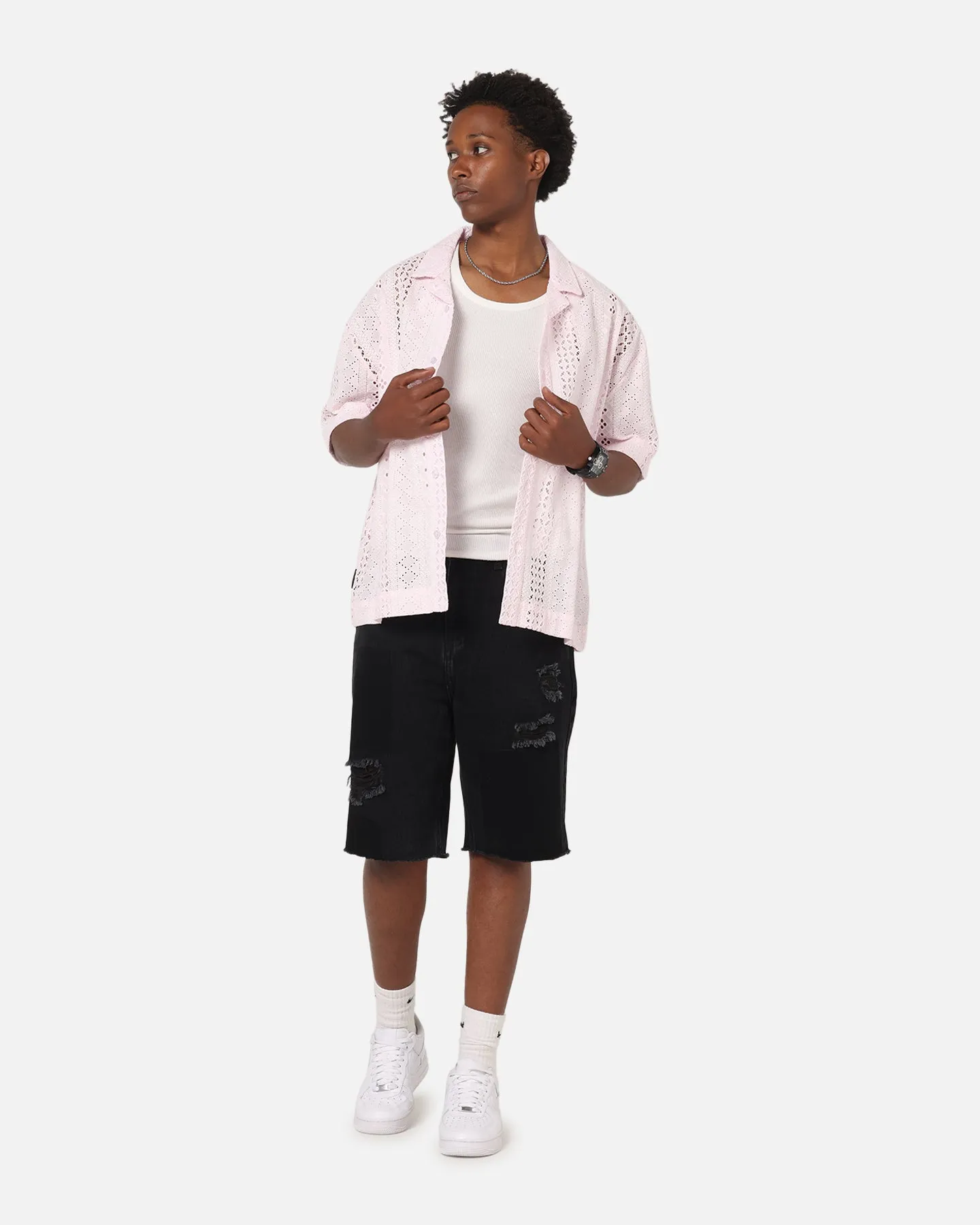 Saint Morta Crochet Button Up Shirt Pink sold by Culture Kings product image thumbnail 2