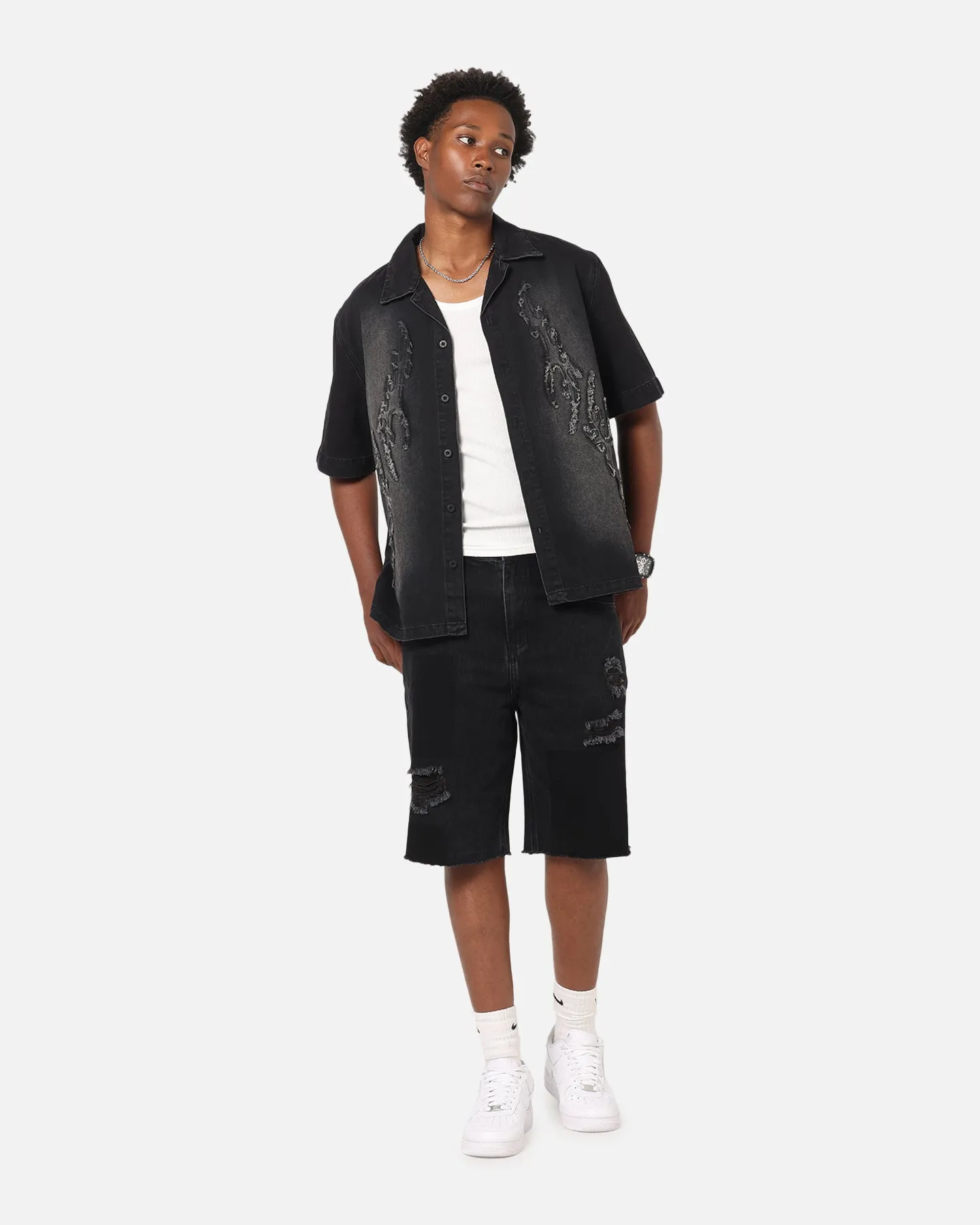 Saint Morta Tribal Denim Button Up Shirt Sunfade Black sold by Culture Kings product image thumbnail 3