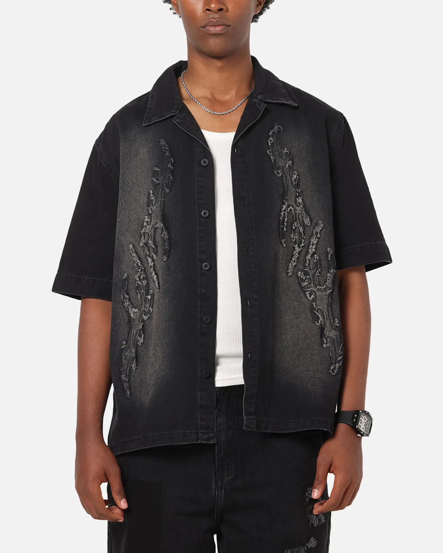 Saint Morta Tribal Denim Button Up Shirt Sunfade Black sold by Culture Kings