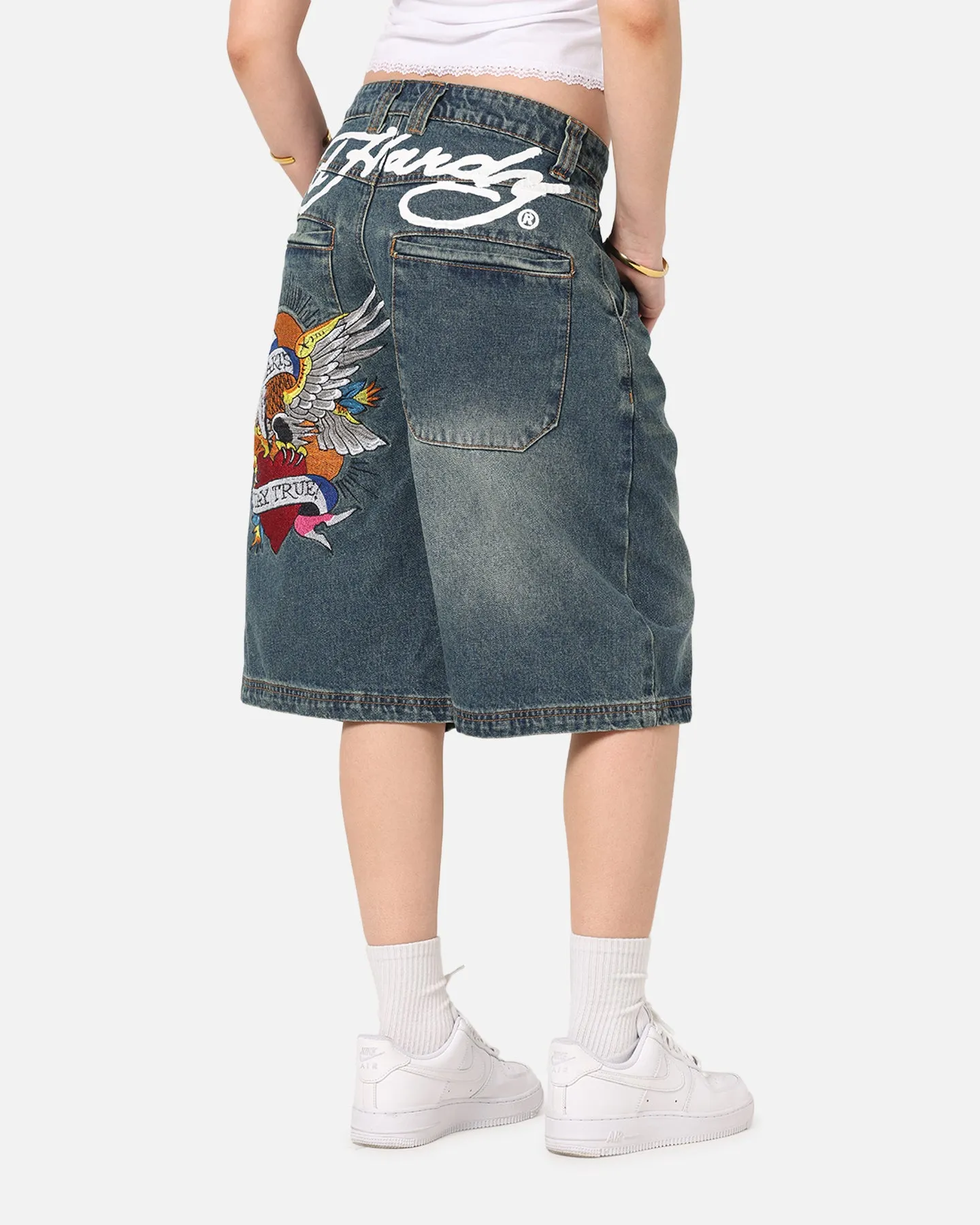 Ed Hardy Brave Hearts Jorts Washed Indigo sold by Culture Kings