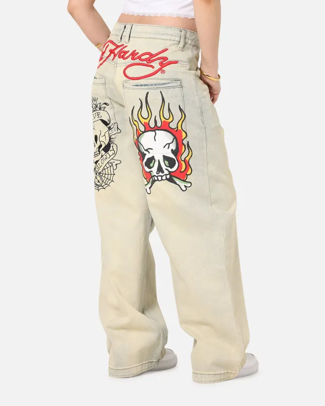 Ed Hardy Wide Leg Skull Jeans Sage made by Ed Hardy