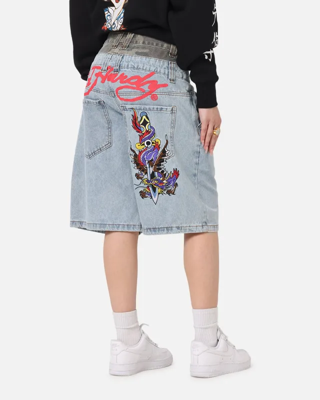Ed Hardy Double Waist Camo Jorts Mid Blue Denim sold by Culture Kings
