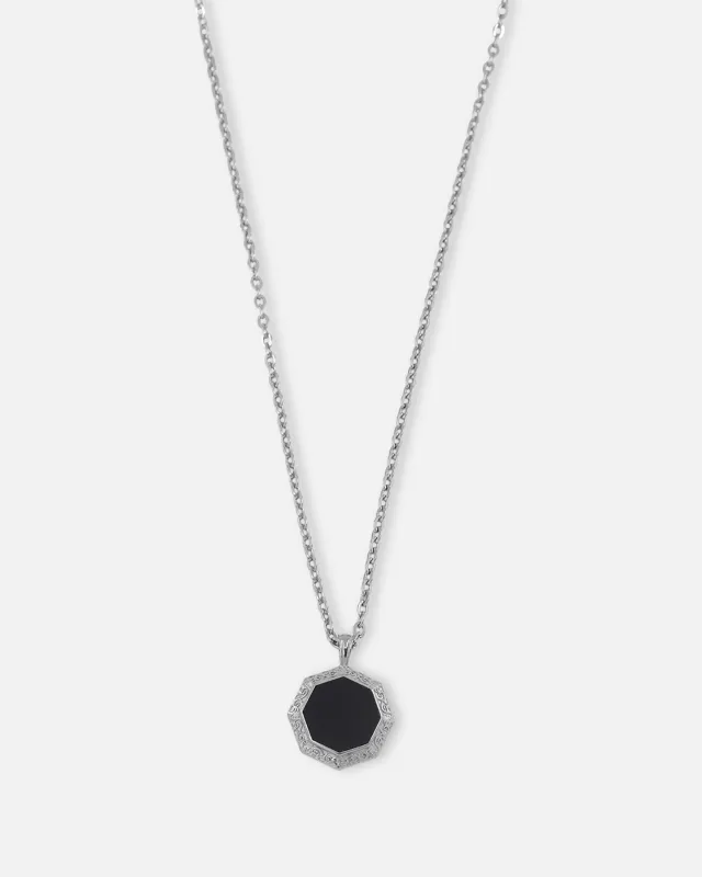 Saint Morta Onyx Octagon Pendant Chain White Gold sold by Culture Kings