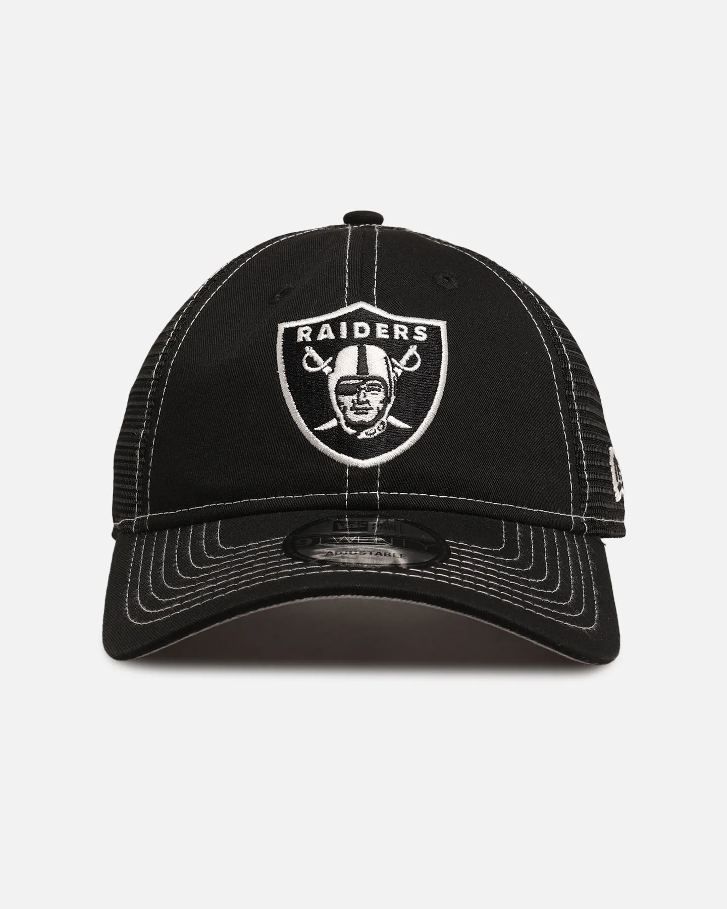 New Era Las Vegas Raiders 'Contrast Chrome' 9TWENTY Casual Trucker Strapback Black sold by Culture Kings