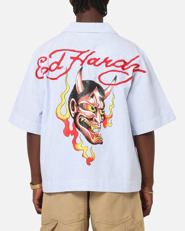 Ed Hardy Flame Stripe Button Up Shirt Blue Pin Stripe made by Ed Hardy