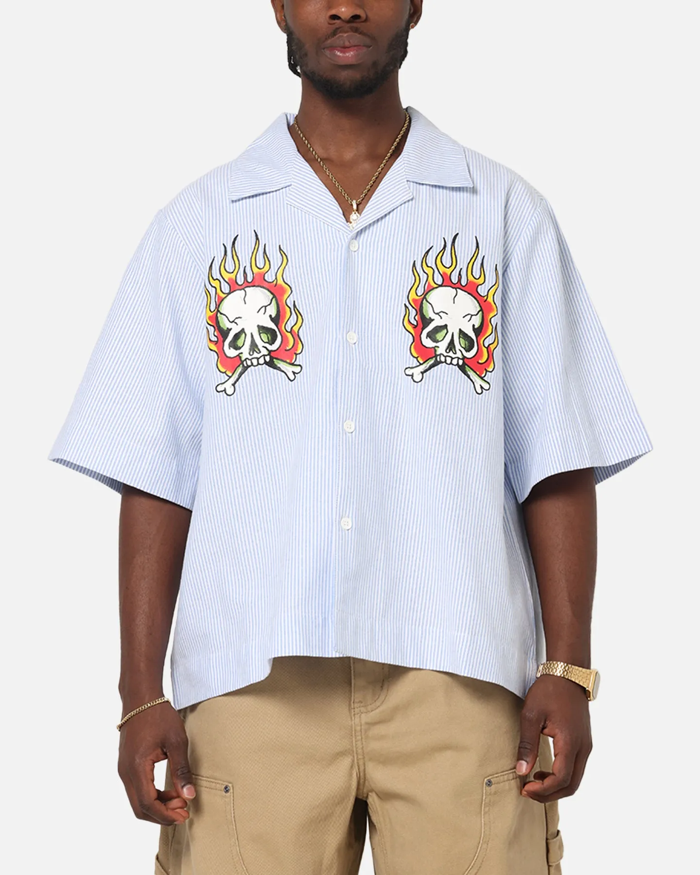 Ed Hardy Flame Stripe Button Up Shirt Blue Pin Stripe sold by Culture Kings product image thumbnail 2