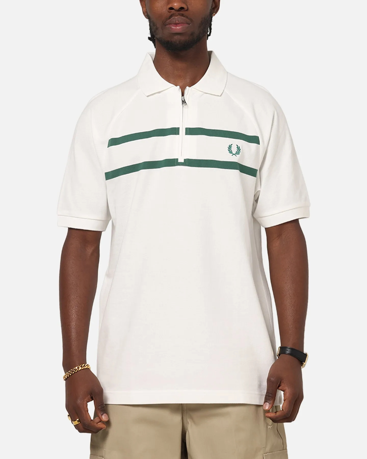 Fred Perry Crepe Pique Zip Neck Polo Shirt Snow White sold by Culture Kings