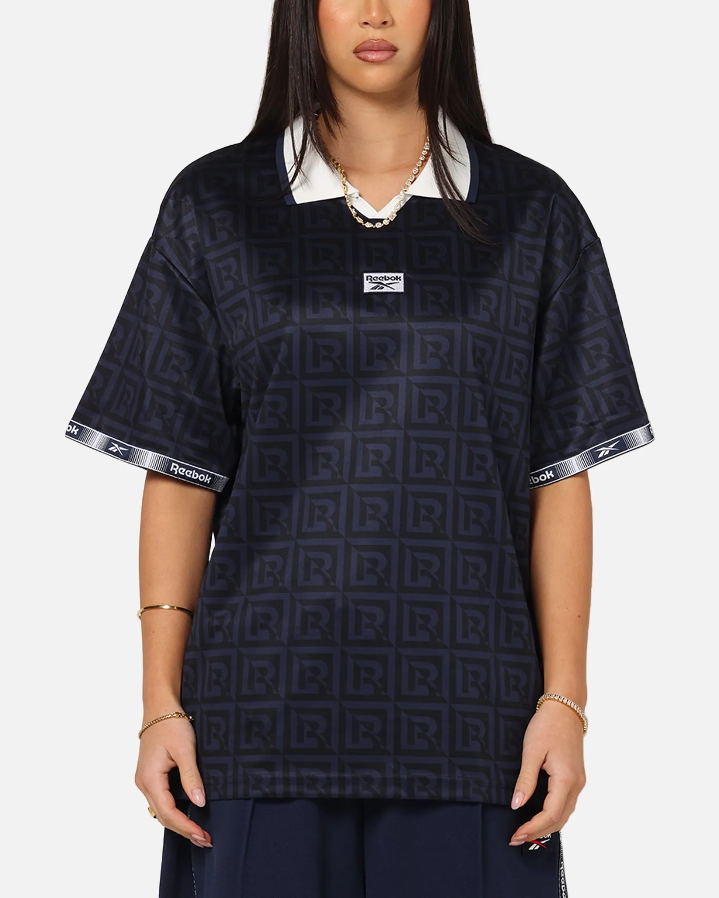 Reebok Monogram Football Polo T-Shirt Navy sold by Culture Kings