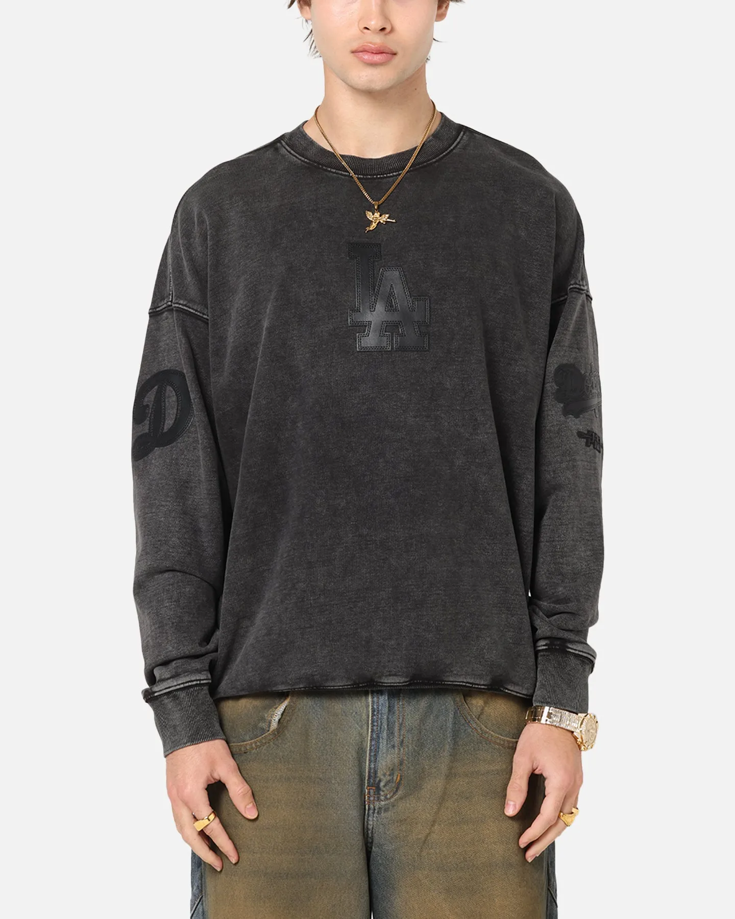 Pro Standard Los Angeles Dodgers 'Wash Vanguard' Fleece Crewneck Washed Black sold by Culture Kings