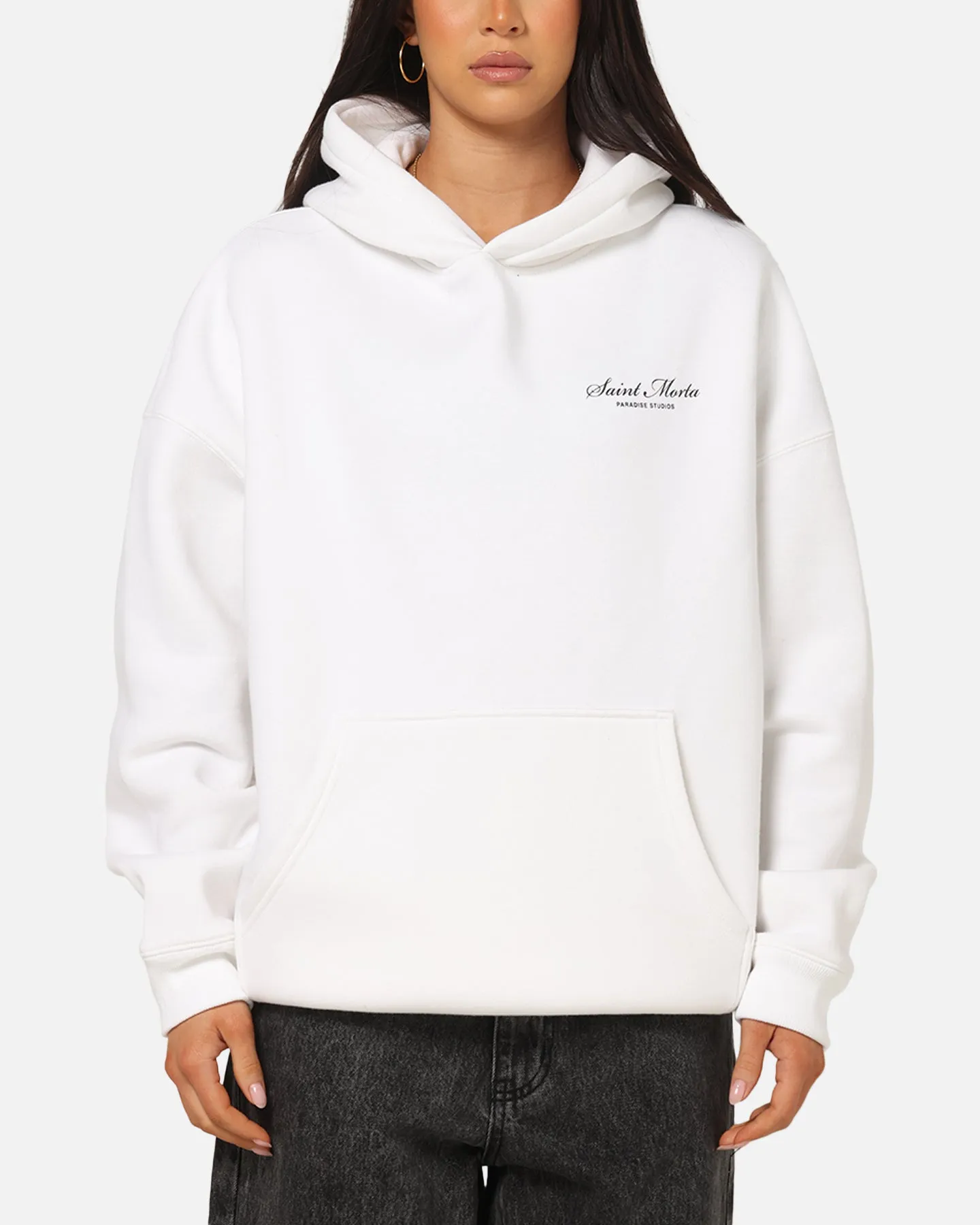Saint Morta Studios Logo Boxy Hoodie White sold by Culture Kings