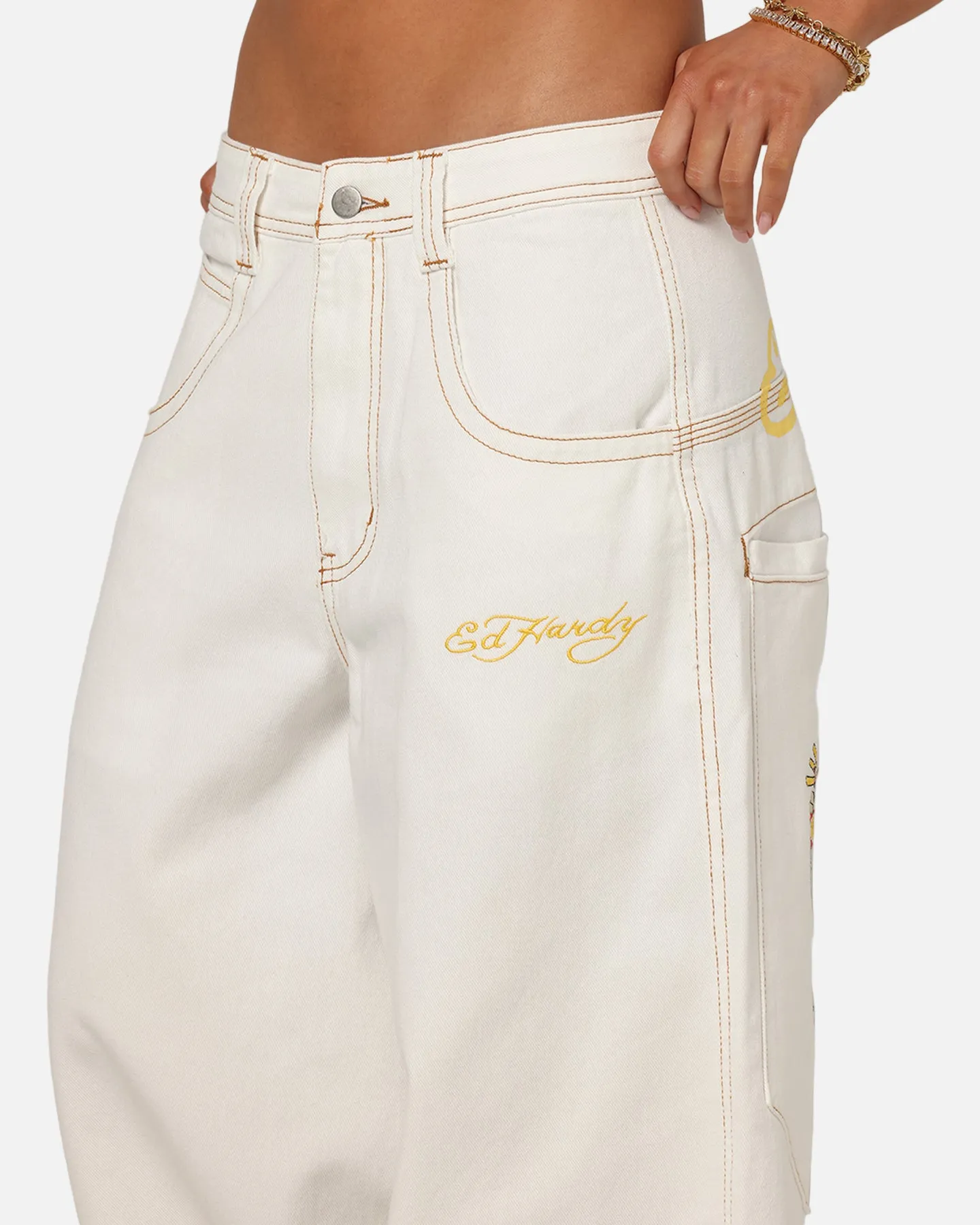 Ed Hardy Ultra Wide Leg Denim Jeans Off White/Yellow sold by Culture Kings product image thumbnail 4