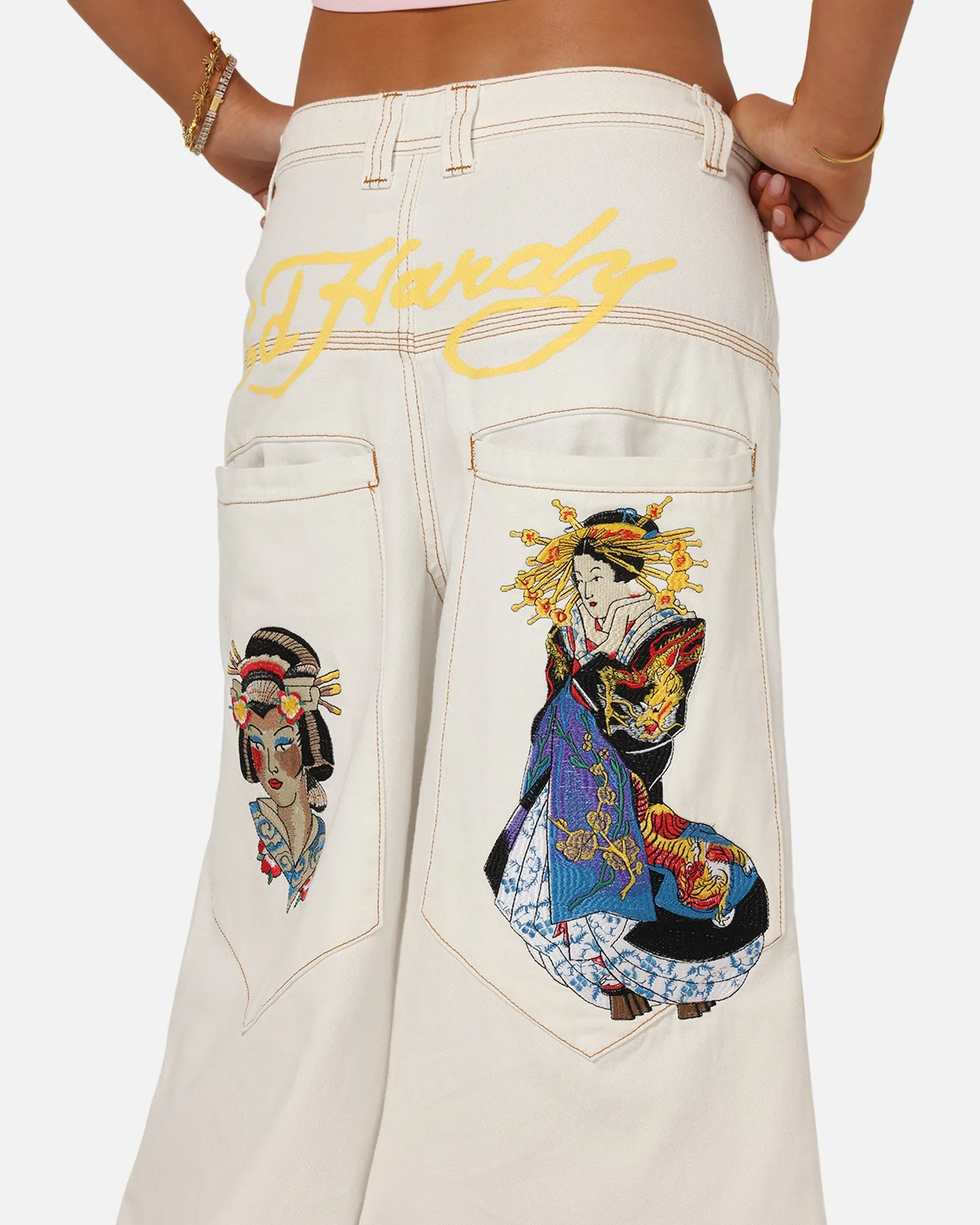 Ed Hardy Ultra Wide Leg Denim Jeans Off White/Yellow sold by Culture Kings product image thumbnail 3