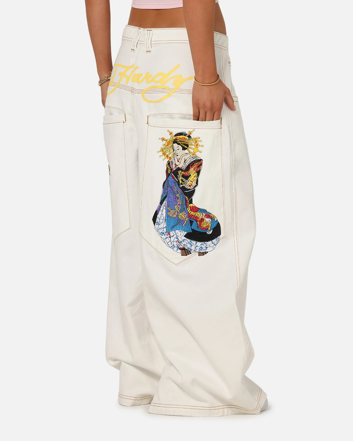 Ed Hardy Ultra Wide Leg Denim Jeans Off White/Yellow sold by Culture Kings product image thumbnail 5