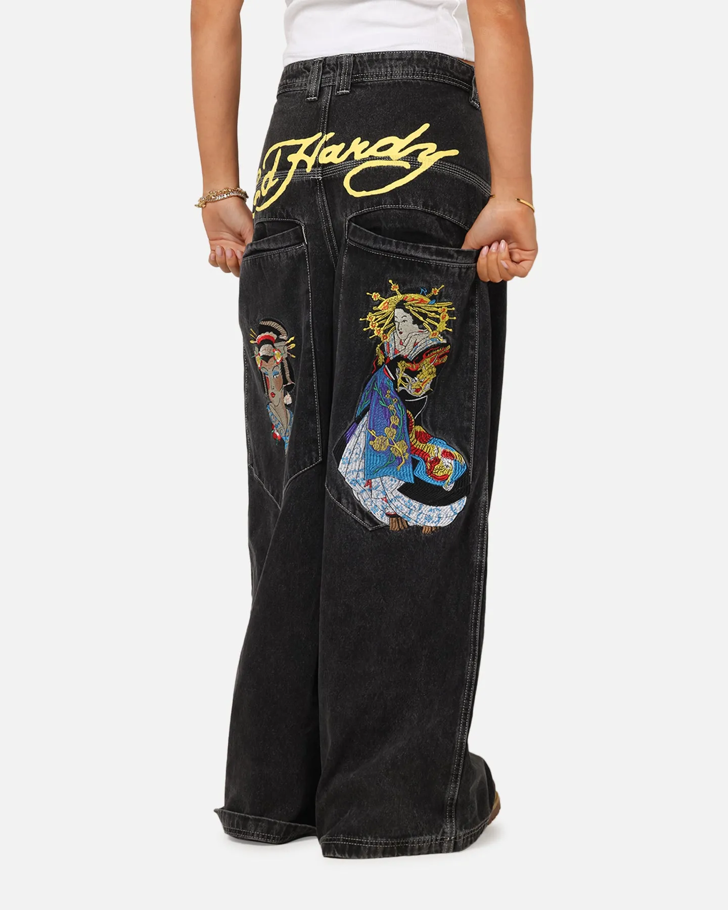 Ed Hardy Ultra Wide Leg Denim Jeans Black/Yellow sold by Culture Kings product image thumbnail 5