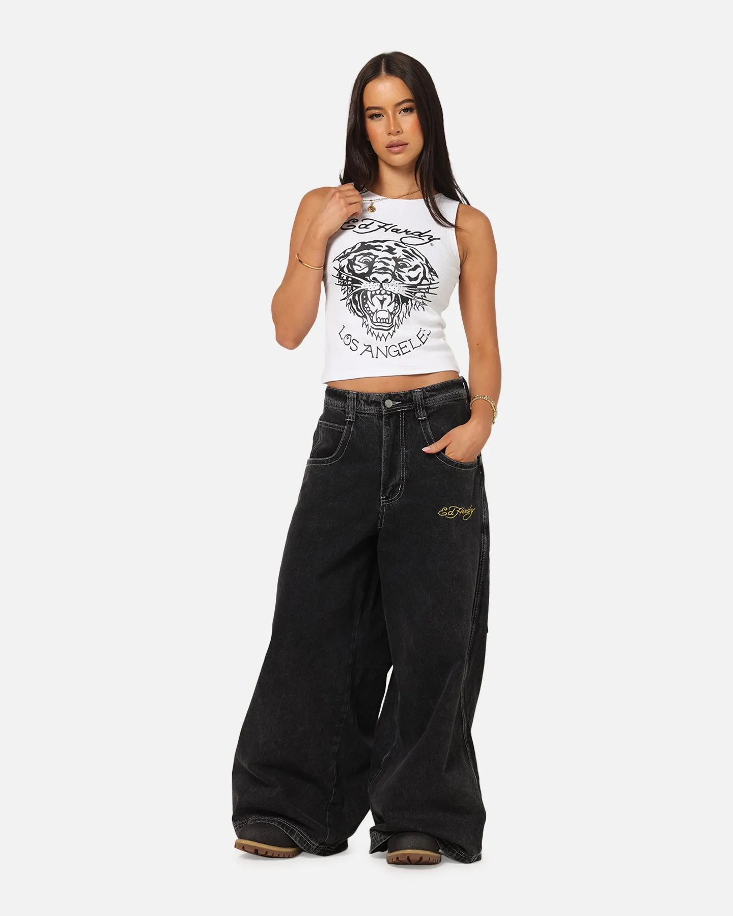 Ed Hardy Ultra Wide Leg Denim Jeans Black/Yellow sold by Culture Kings product image thumbnail 2