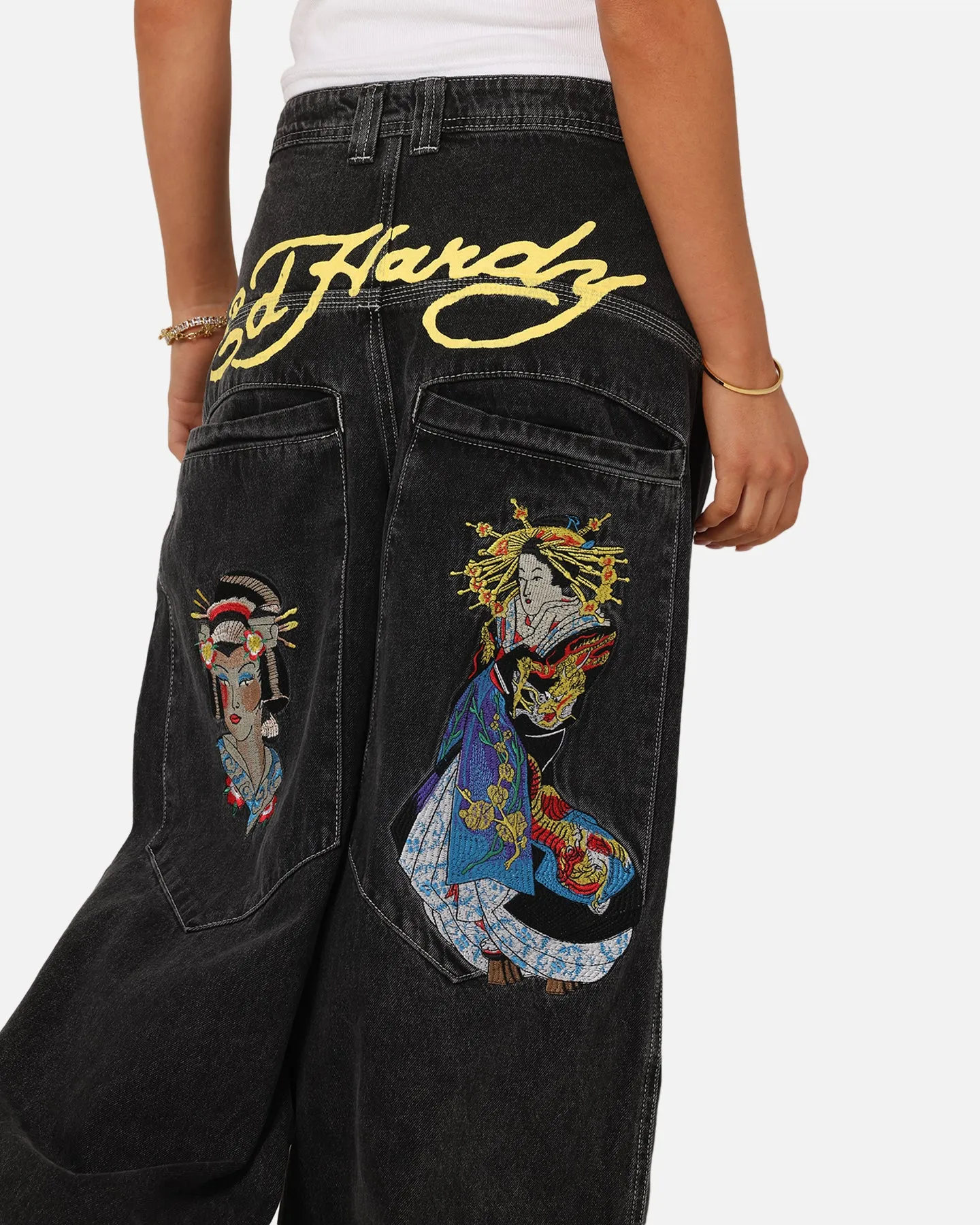 Ed Hardy Ultra Wide Leg Denim Jeans Black/Yellow sold by Culture Kings product image thumbnail 3
