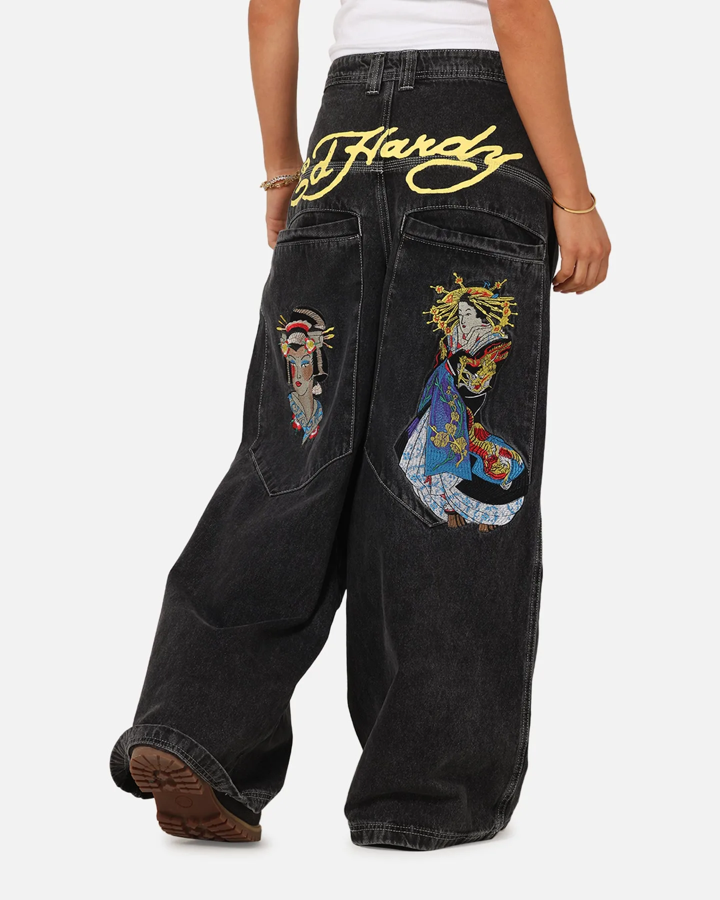 Ed Hardy Ultra Wide Leg Denim Jeans Black/Yellow sold by Culture Kings