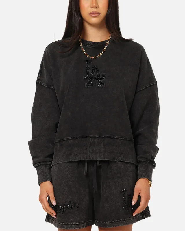 Pro Standard Women's Los Angeles Dodgers Washed Crystaline Crewneck Washed Black sold by Culture Kings