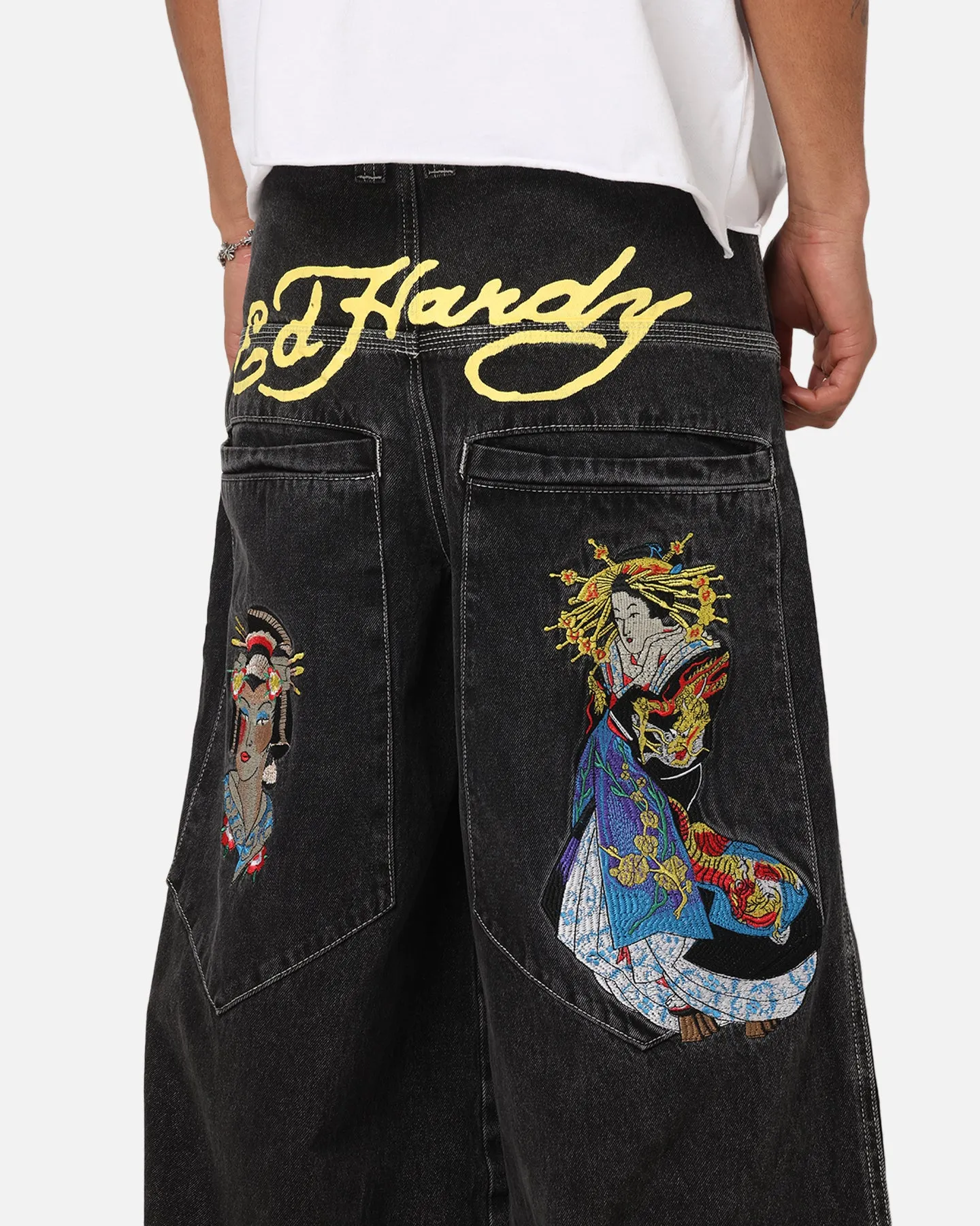 Ed Hardy Ultra Wide Leg Denim Jeans Black/Yellow sold by Culture Kings product image thumbnail 3