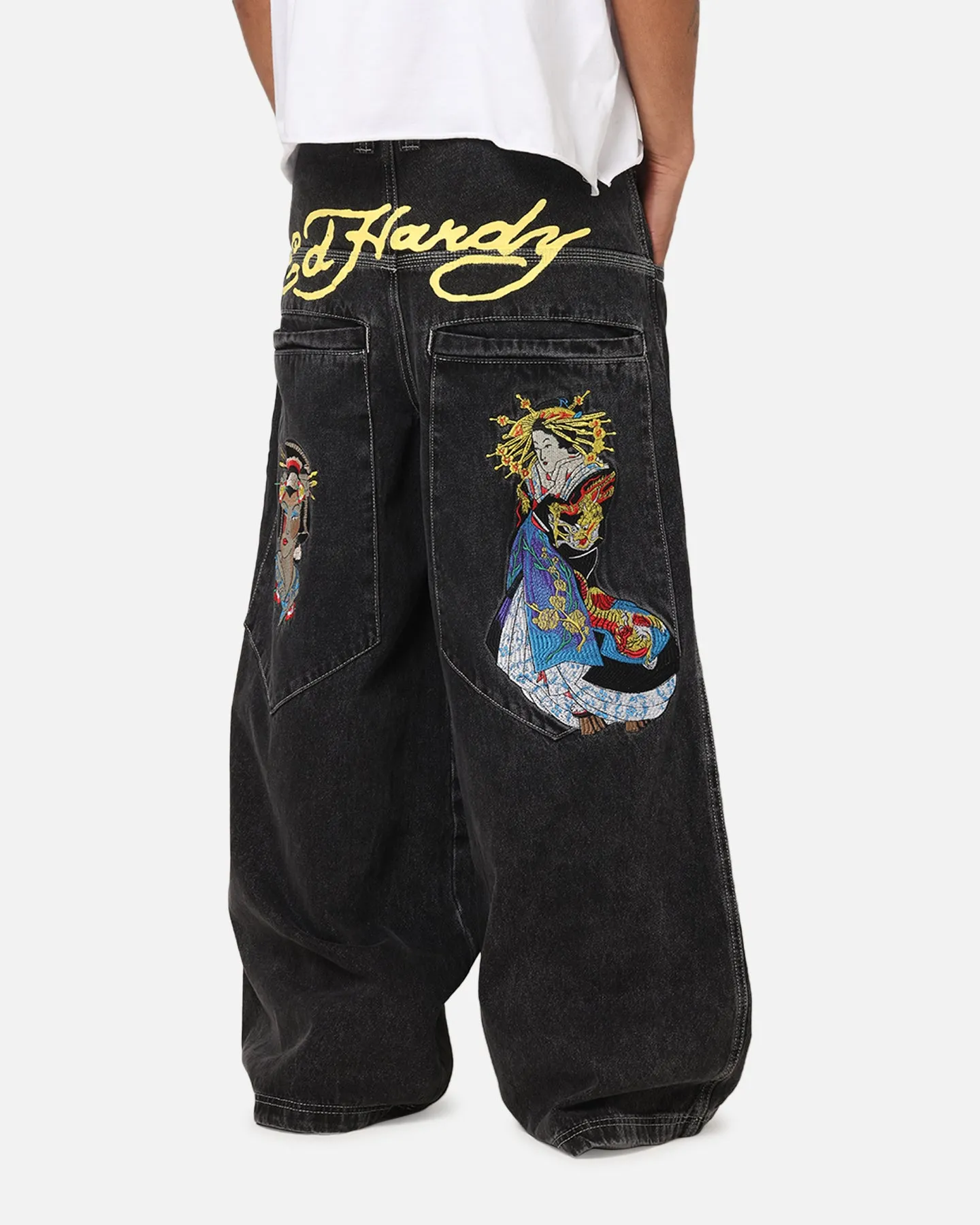 Ed Hardy Ultra Wide Leg Denim Jeans Black/Yellow sold by Culture Kings product image thumbnail 5