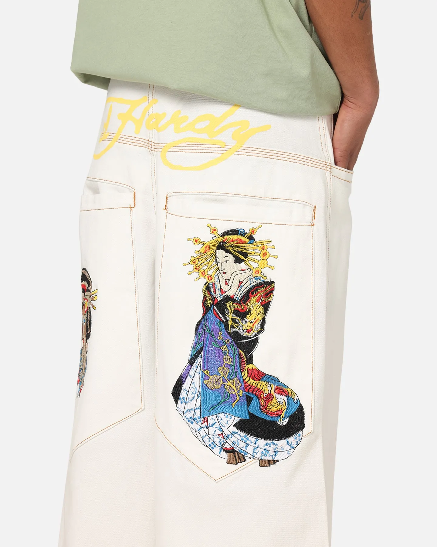 Ed Hardy Ultra Wide Leg Denim Jeans Off White/Yellow sold by Culture Kings product image thumbnail 3