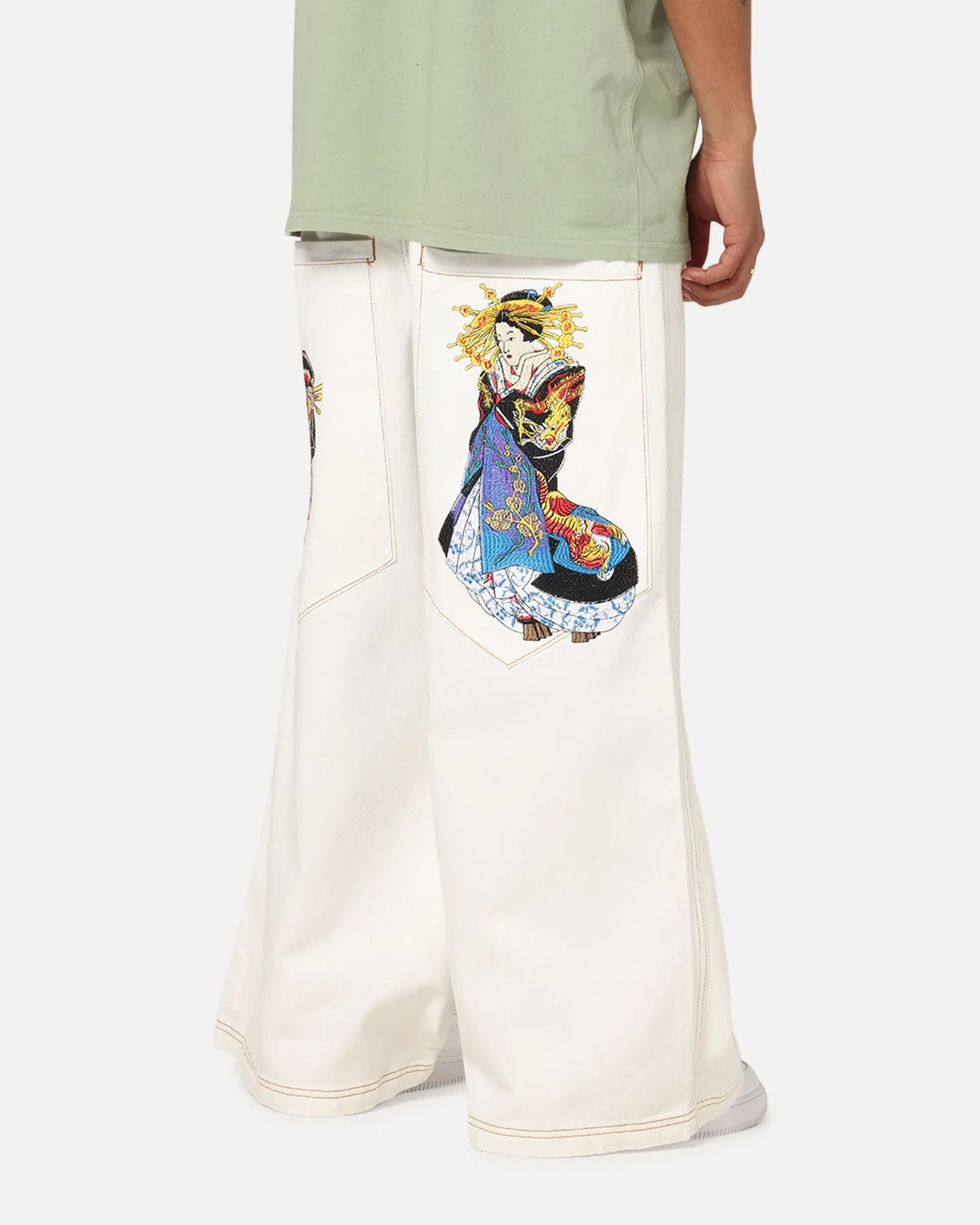 Ed Hardy Ultra Wide Leg Denim Jeans Off White/Yellow sold by Culture Kings product image thumbnail 5