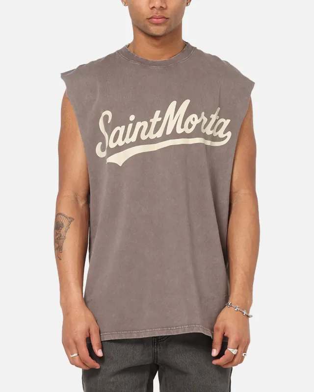 Saint Morta Script Oversized Muscle T-Shirt Washed Brown sold by Culture Kings