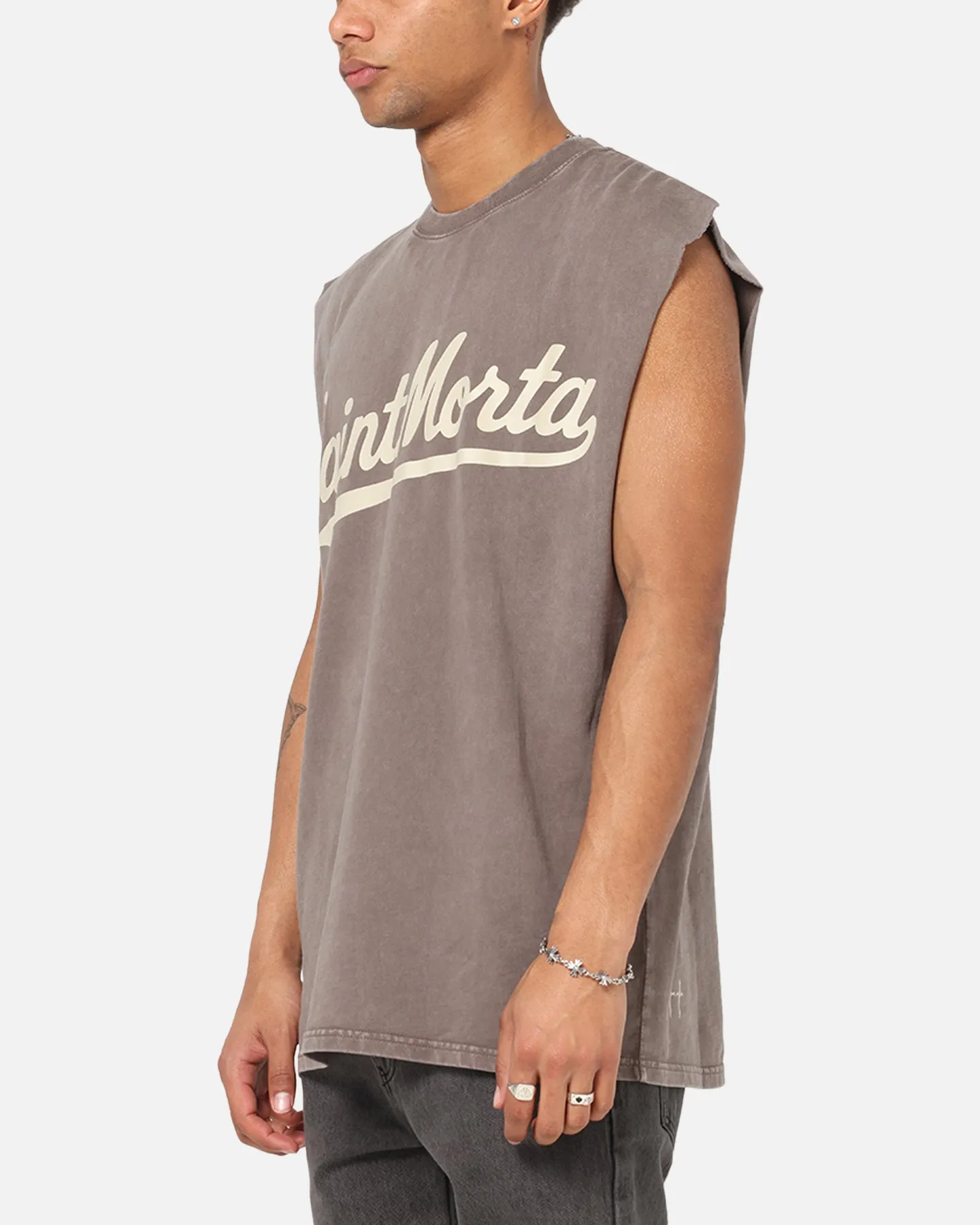 Saint Morta Script Oversized Muscle T-Shirt Washed Brown sold by Culture Kings product image thumbnail 5