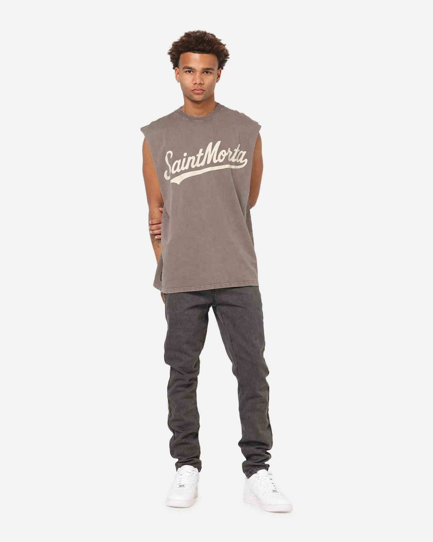 Saint Morta Script Oversized Muscle T-Shirt Washed Brown sold by Culture Kings product image thumbnail 2