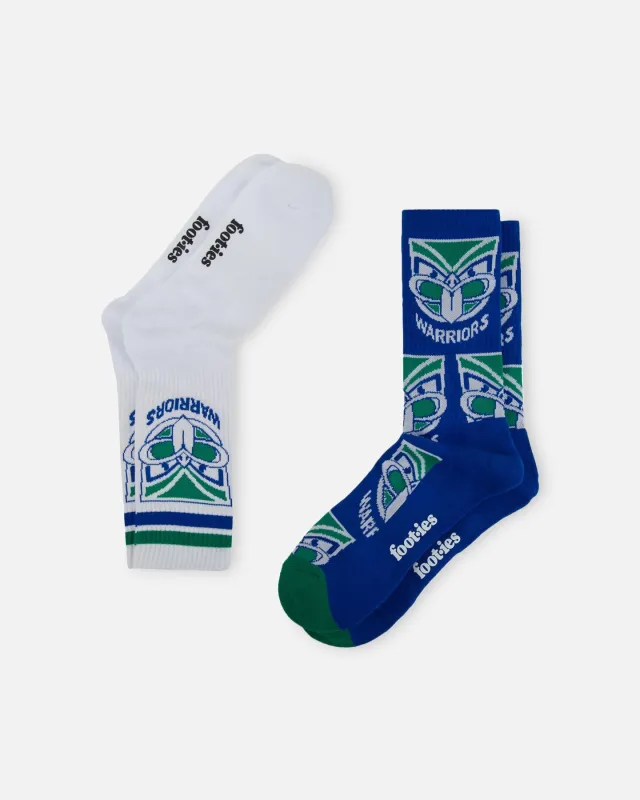 Foot-ies New Zealand Warriors Crew Socks 2 Pack White/Blue sold by Culture Kings