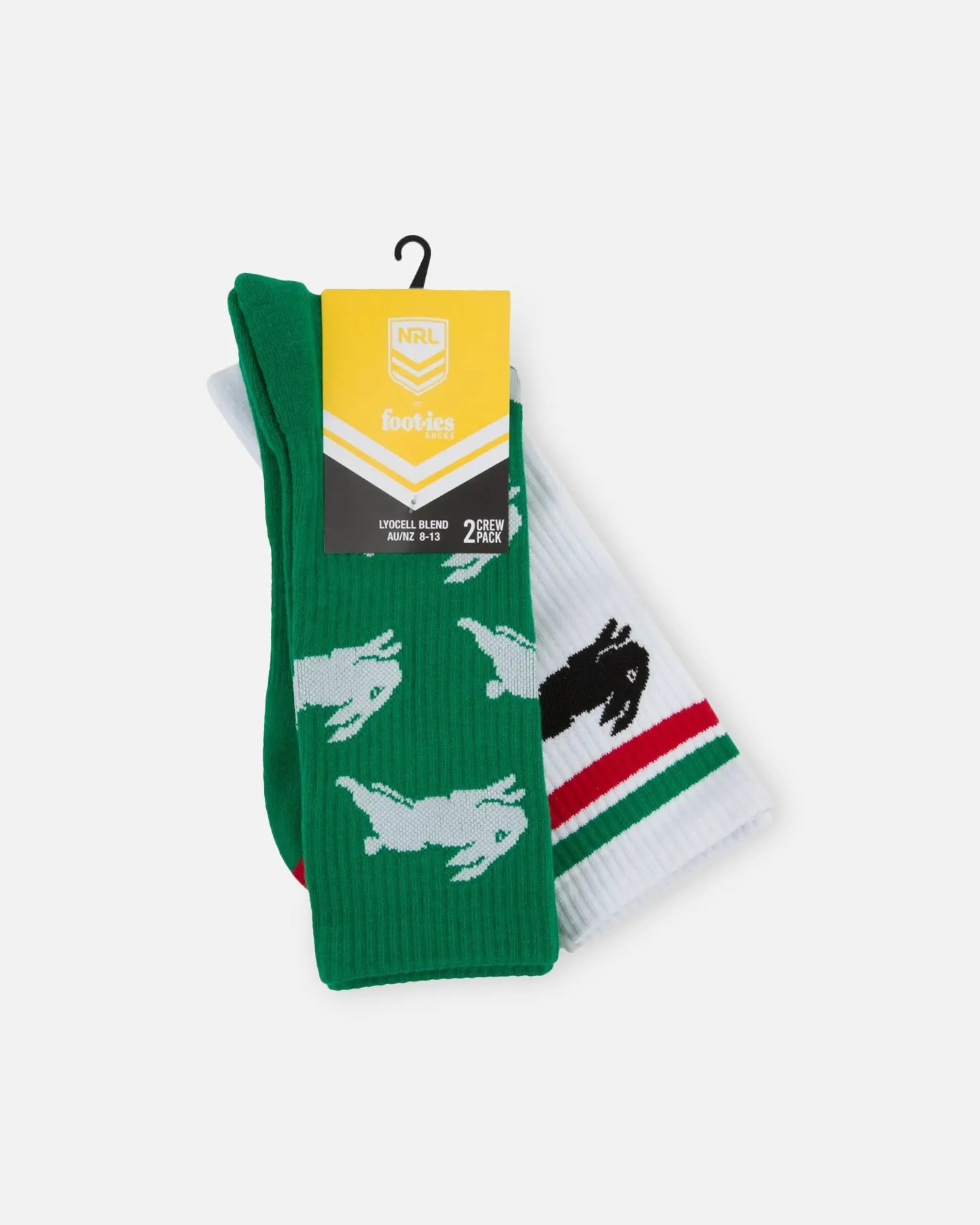 Foot-ies South Sydney Rabbitohs Crew Socks 2 Pack Green/White sold by Culture Kings product image thumbnail 2