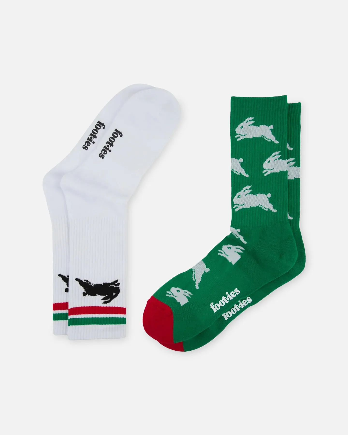 Foot-ies South Sydney Rabbitohs Crew Socks 2 Pack Green/White sold by Culture Kings