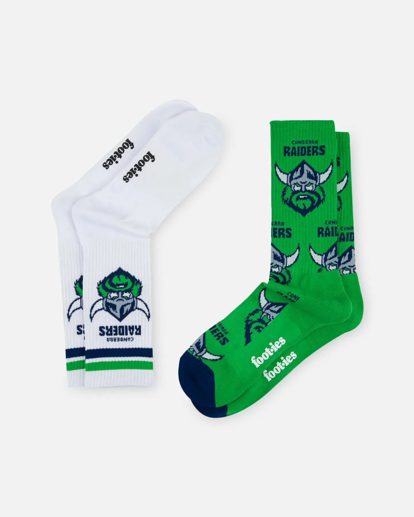 Foot-ies Canberra Raiders Crew Socks 2 Pack Green/White sold by Culture Kings